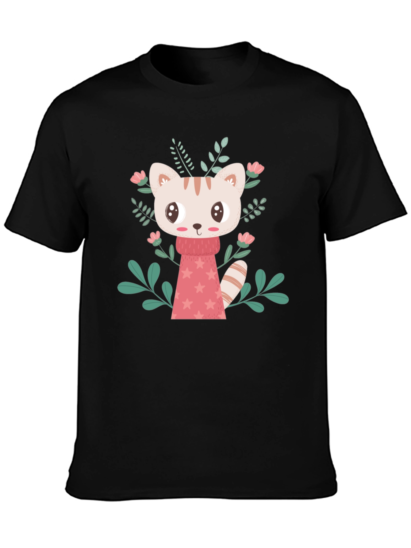 Cute Cartoon Cat T-Shirt - Black