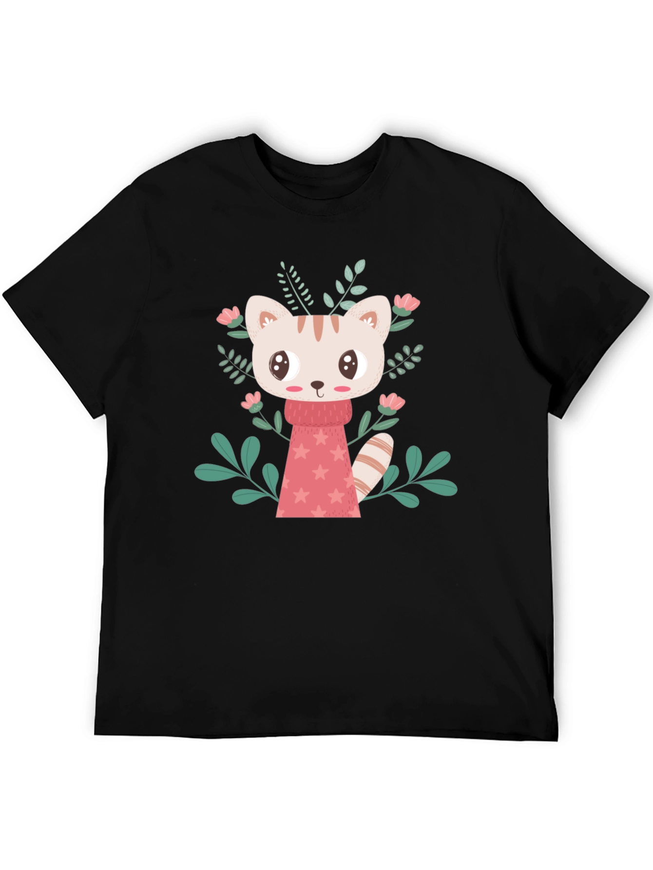 Cute Cartoon Cat T-Shirt - Black