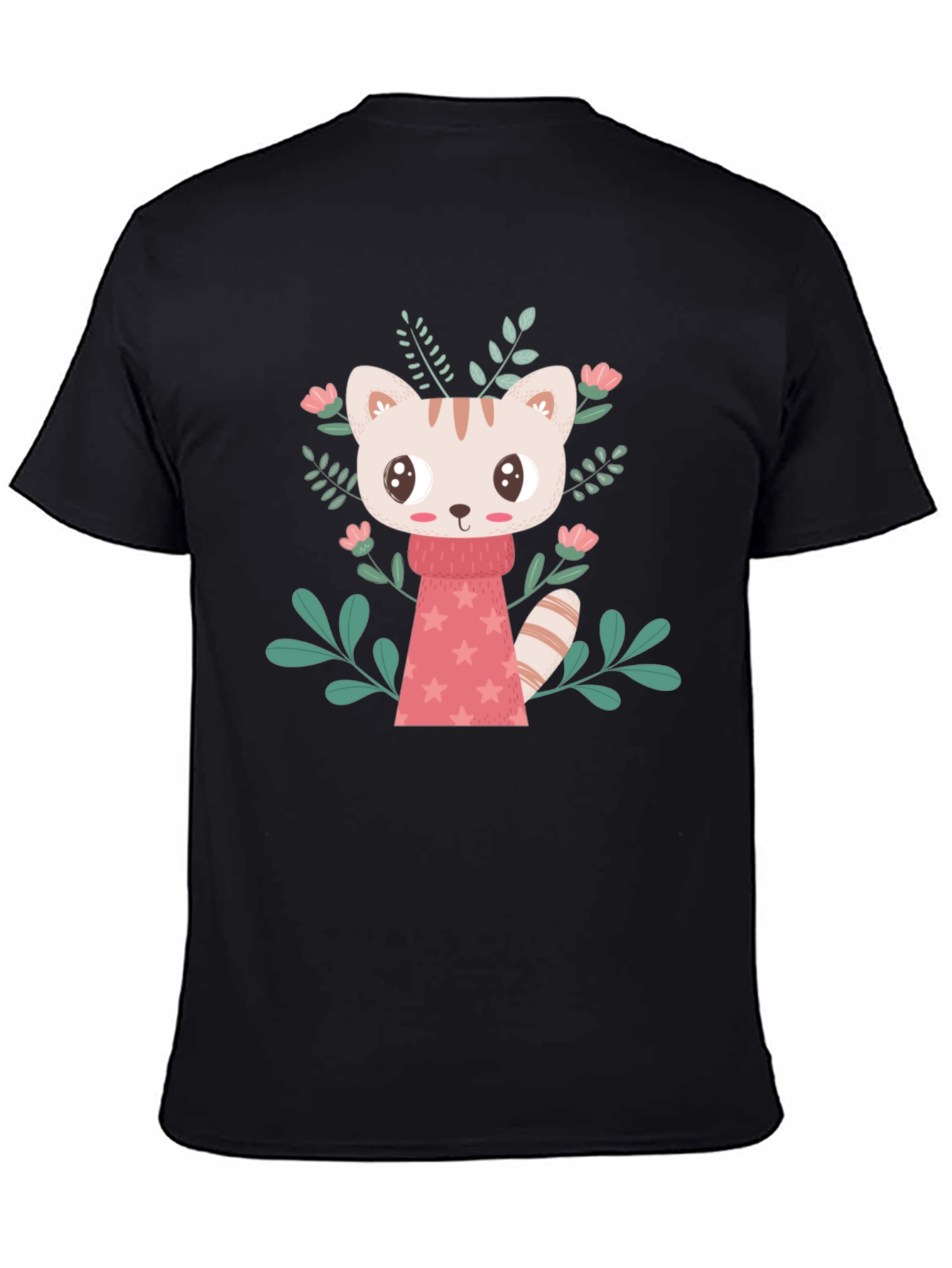 Cute Cartoon Cat T-Shirt - Black