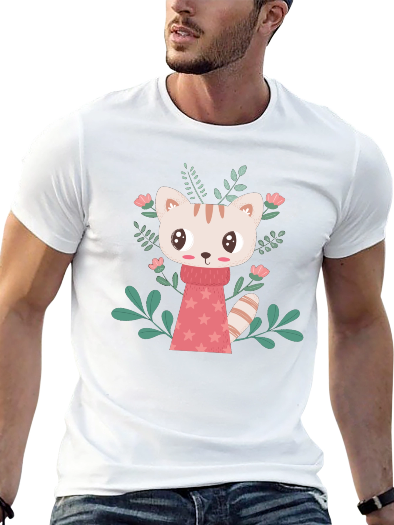 Cute Cartoon Cat T-Shirt - Black