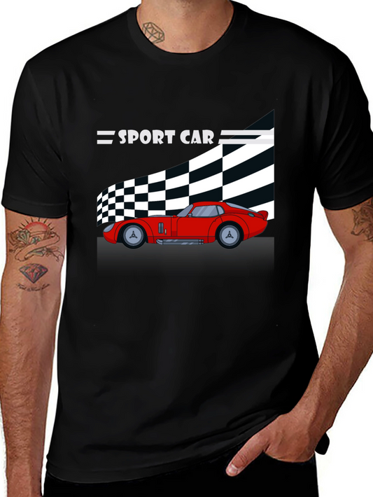 Sport Car Graphic Tee - Stylish Black Cotton T-Shirt