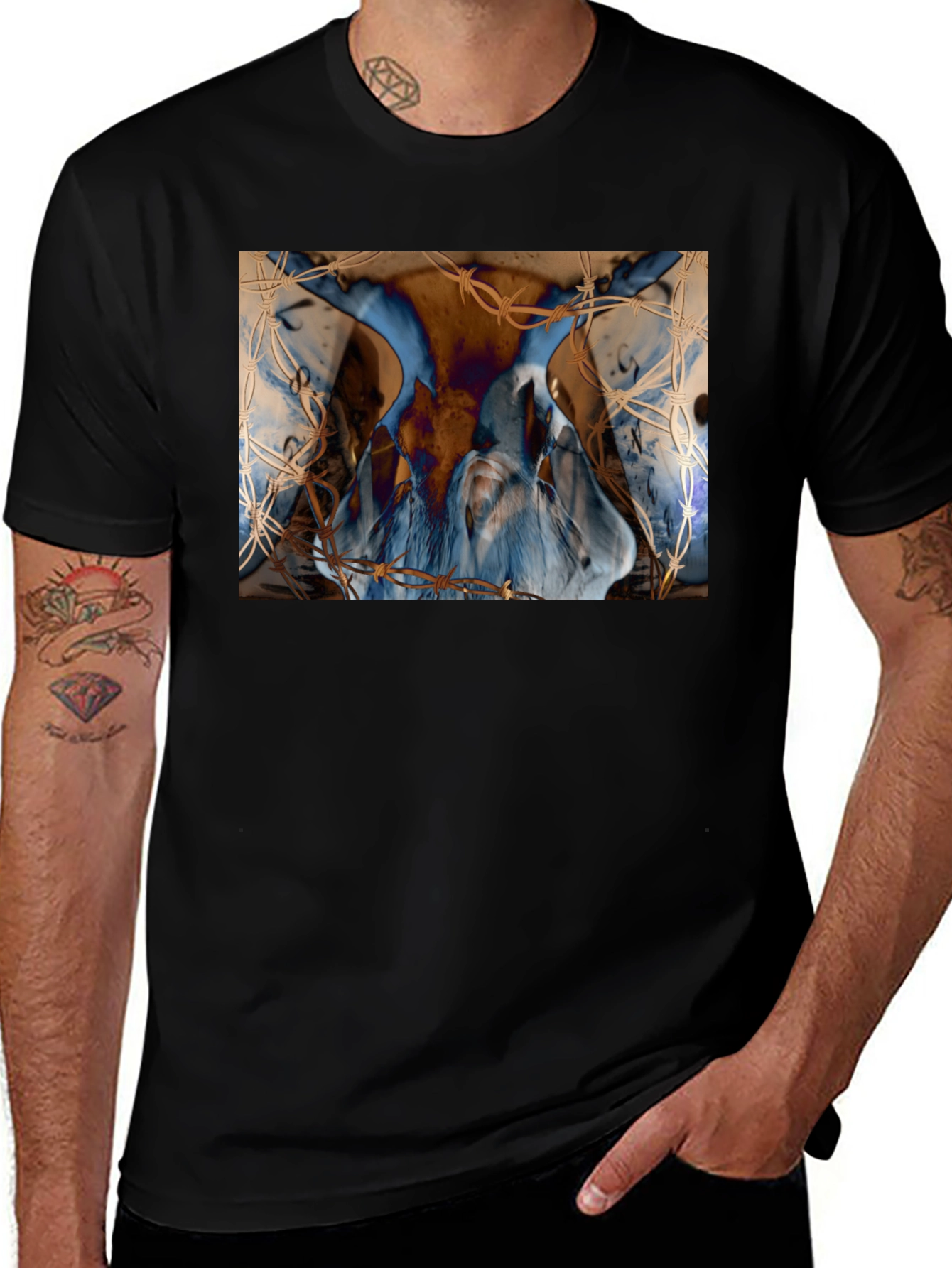 Artistic Blue & Brown Barbed Wire Graphic Tee