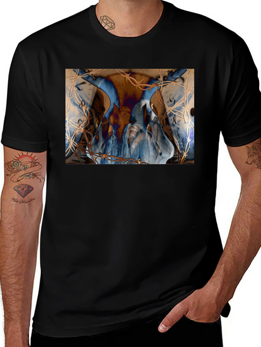 Artistic Blue & Brown Barbed Wire Graphic Tee