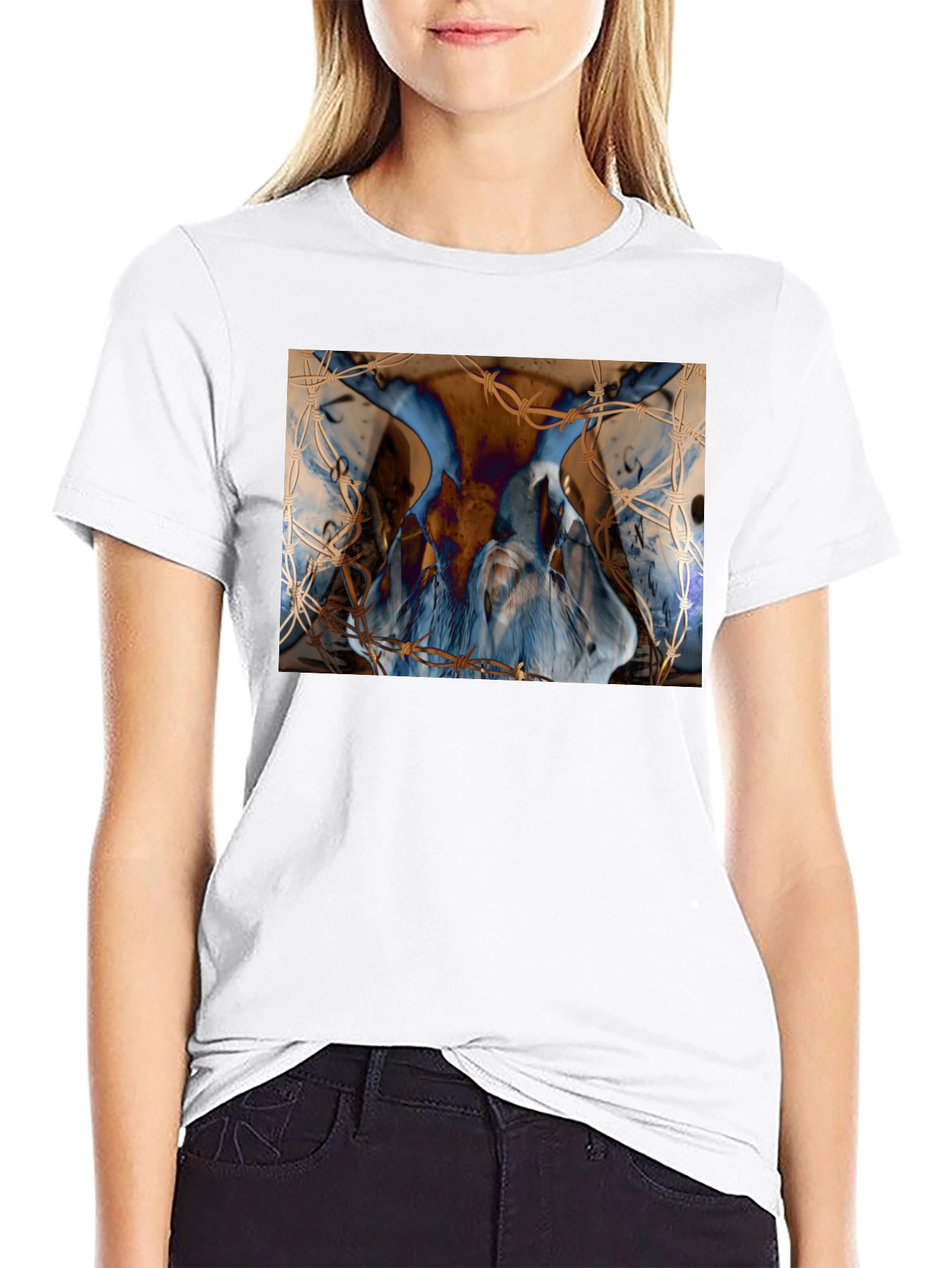 Artistic Blue & Brown Barbed Wire Graphic Tee