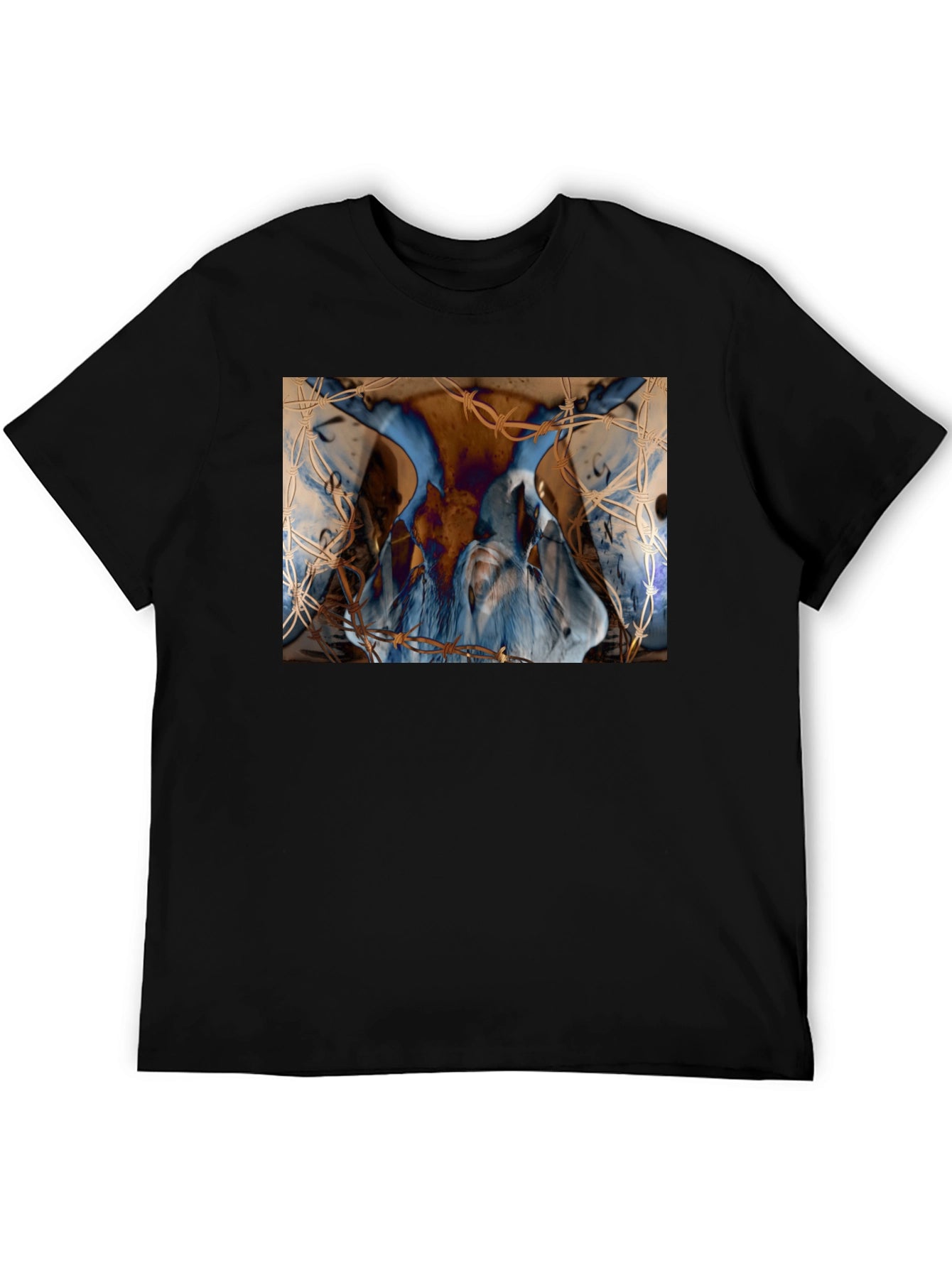 Artistic Blue & Brown Barbed Wire Graphic Tee