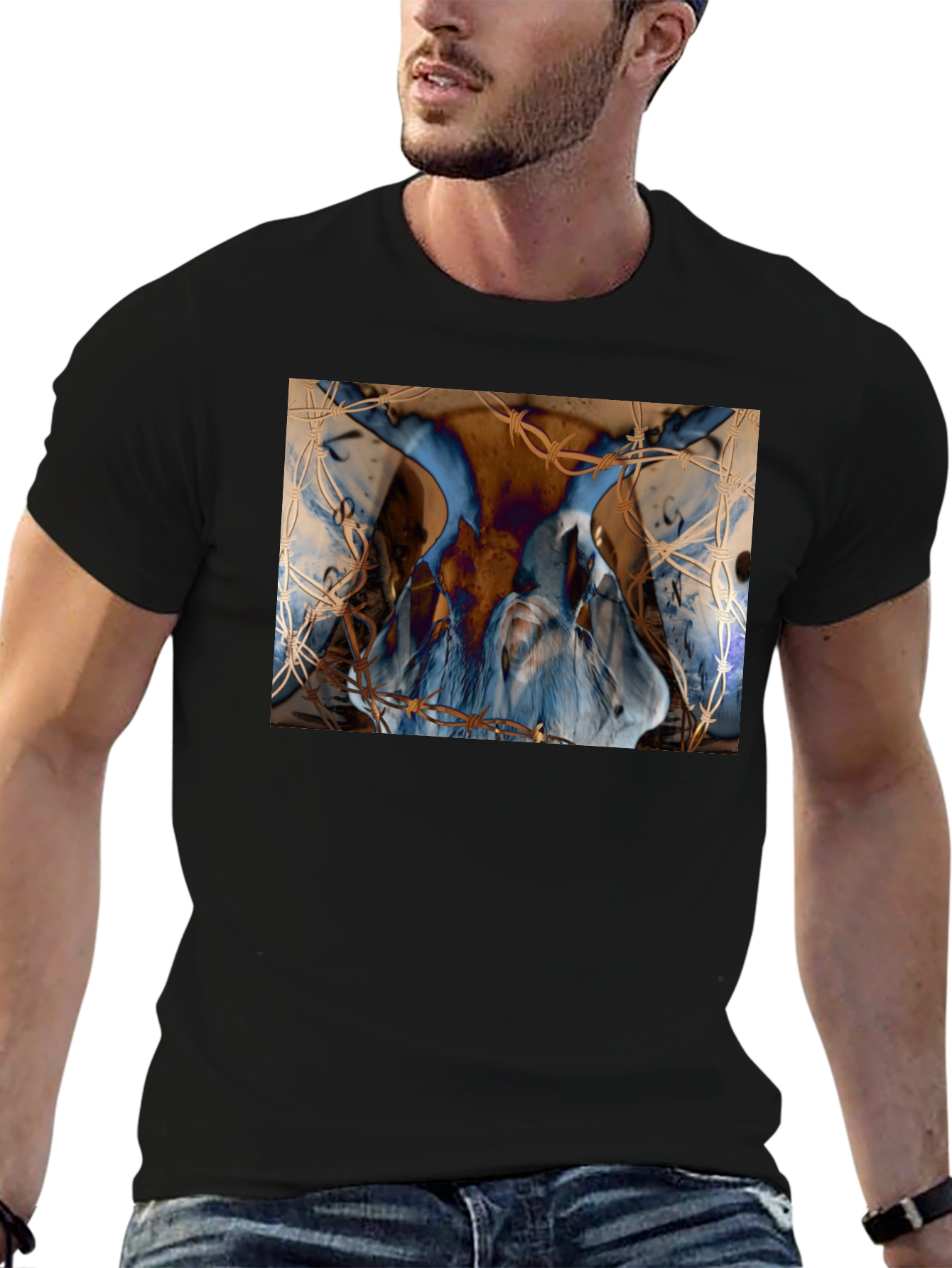 Artistic Blue & Brown Barbed Wire Graphic Tee