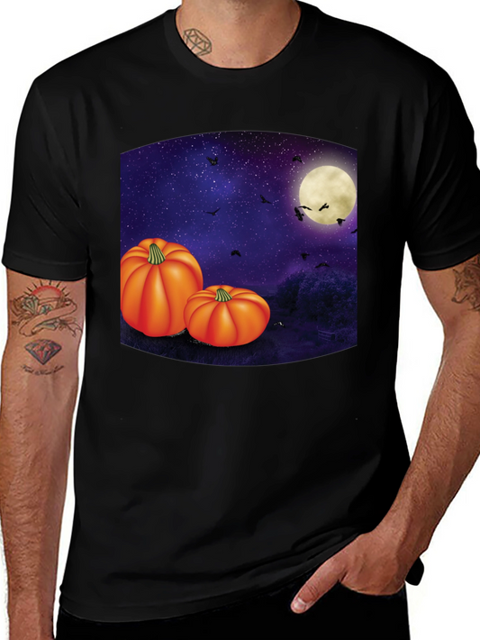 Halloween Pumpkin Moon Mens Black T-Shirt