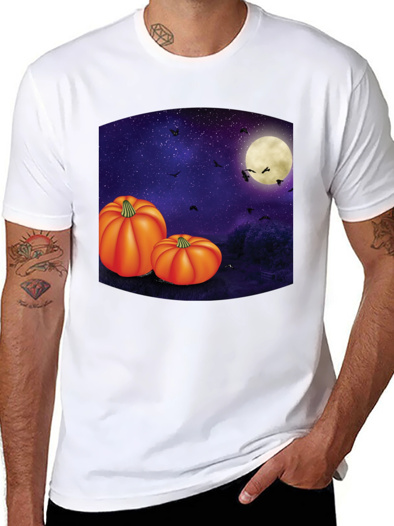 Halloween Pumpkin Moon Mens Black T-Shirt