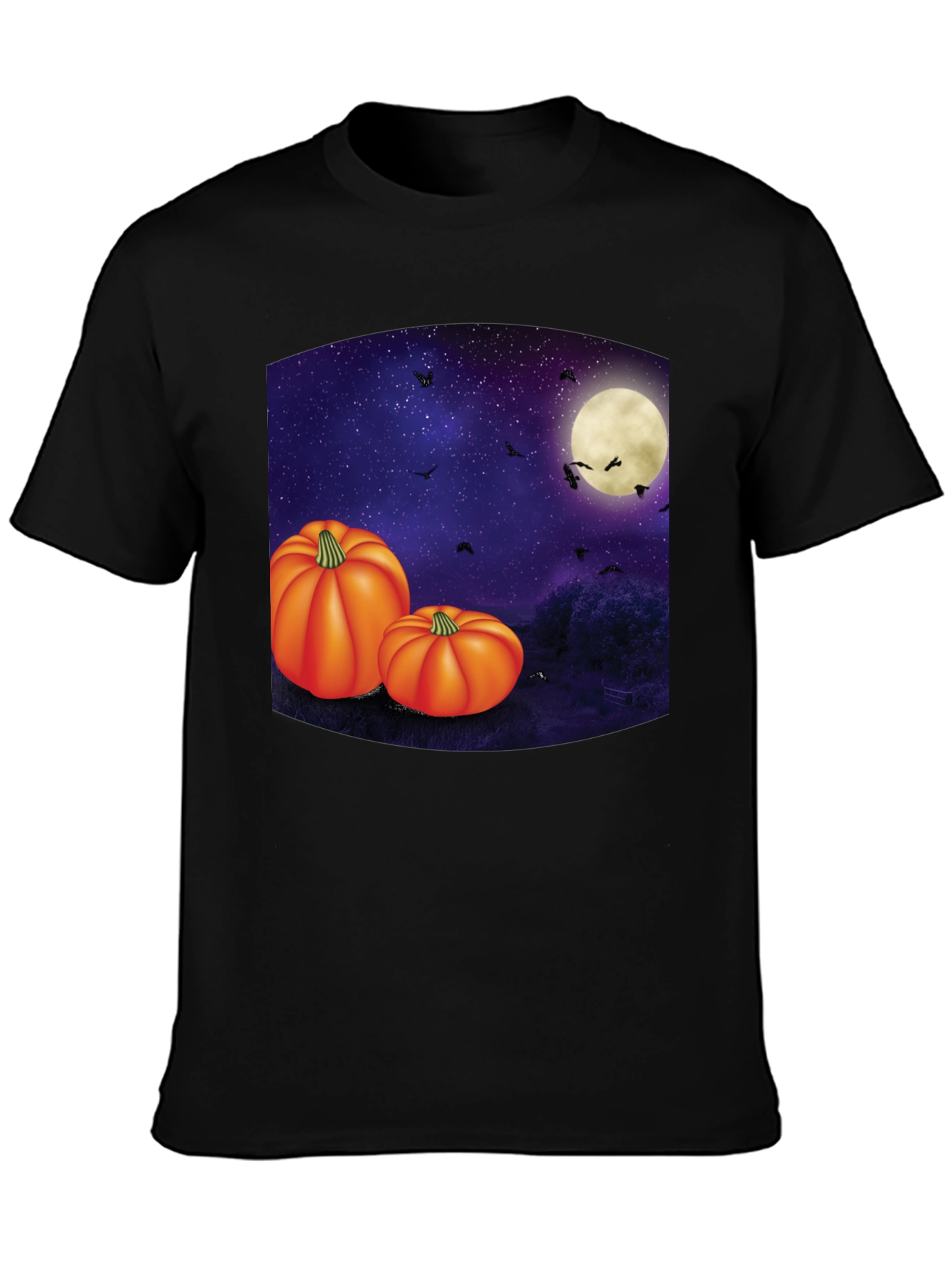 Halloween Pumpkin Moon Mens Black T-Shirt