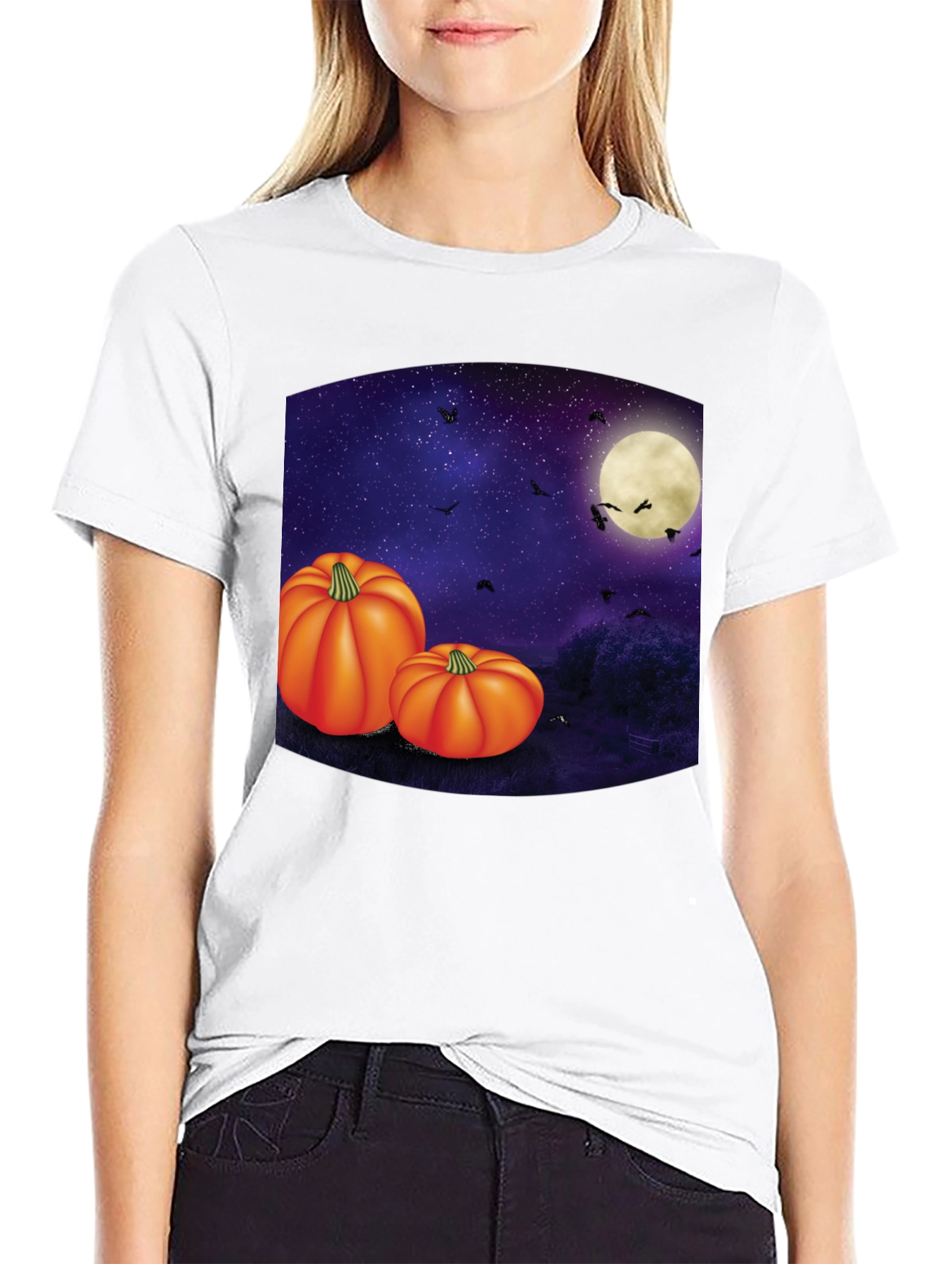 Halloween Pumpkin Moon Mens Black T-Shirt