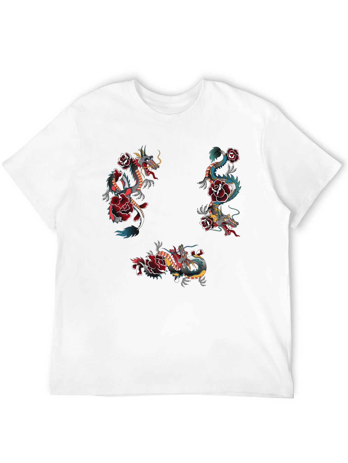 Dragon & Rose Graphic Print Black T-Shirt