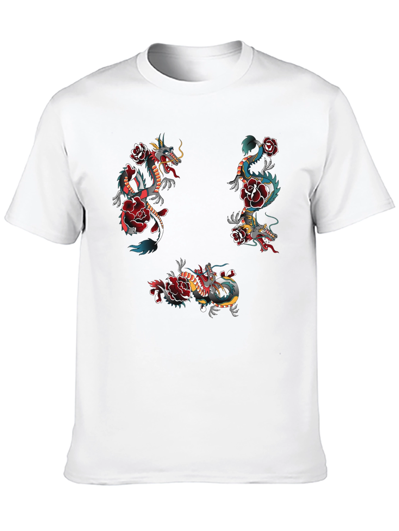 Dragon & Rose Graphic Print Black T-Shirt