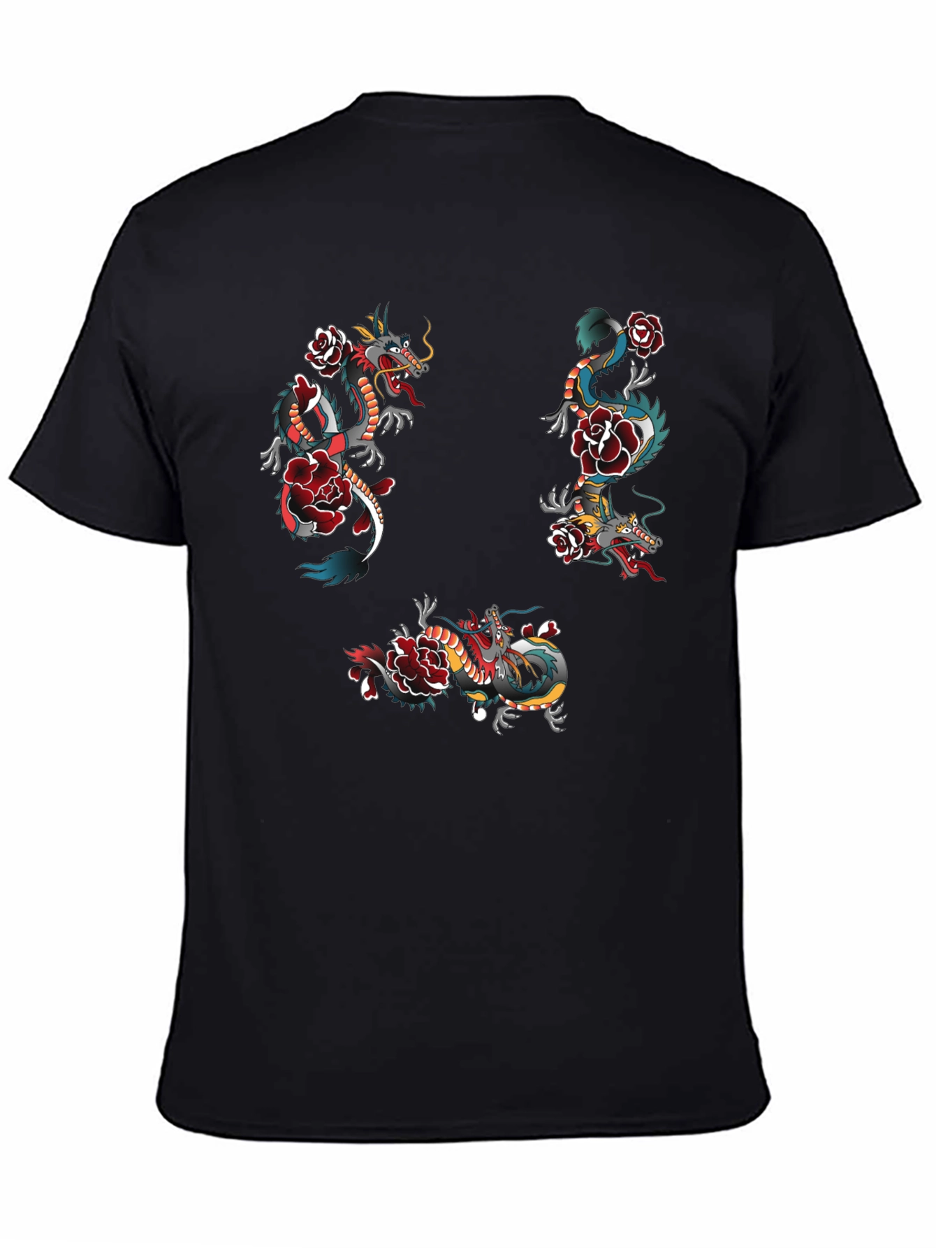 Dragon & Rose Graphic Print Black T-Shirt