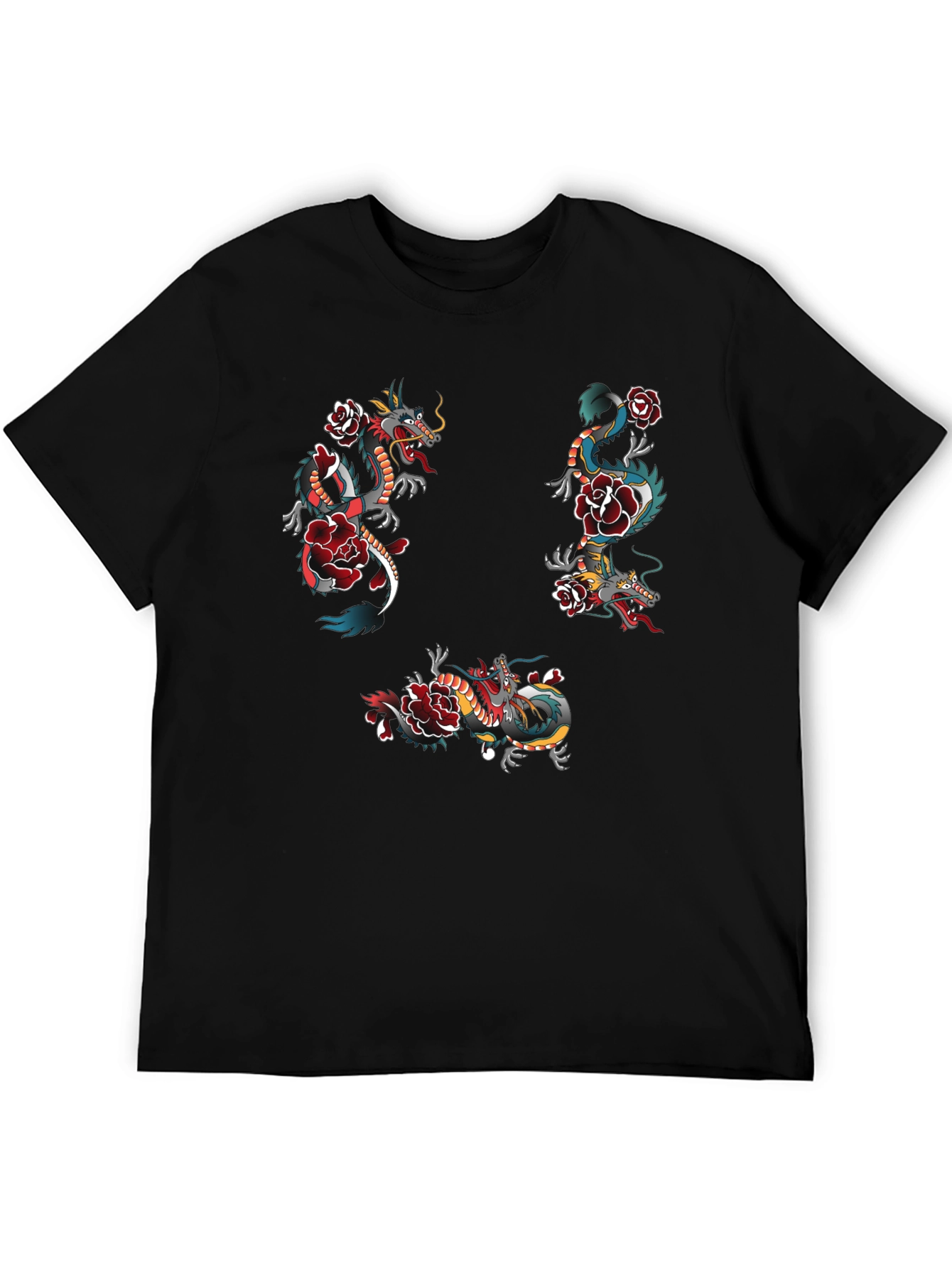 Dragon & Rose Graphic Print Black T-Shirt