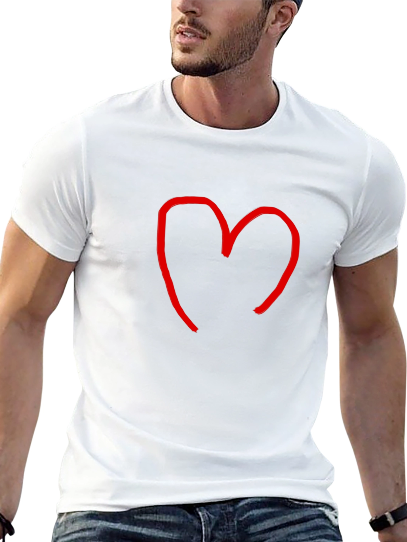 Heart Sketch Tee - Casual Black Cotton T-Shirt