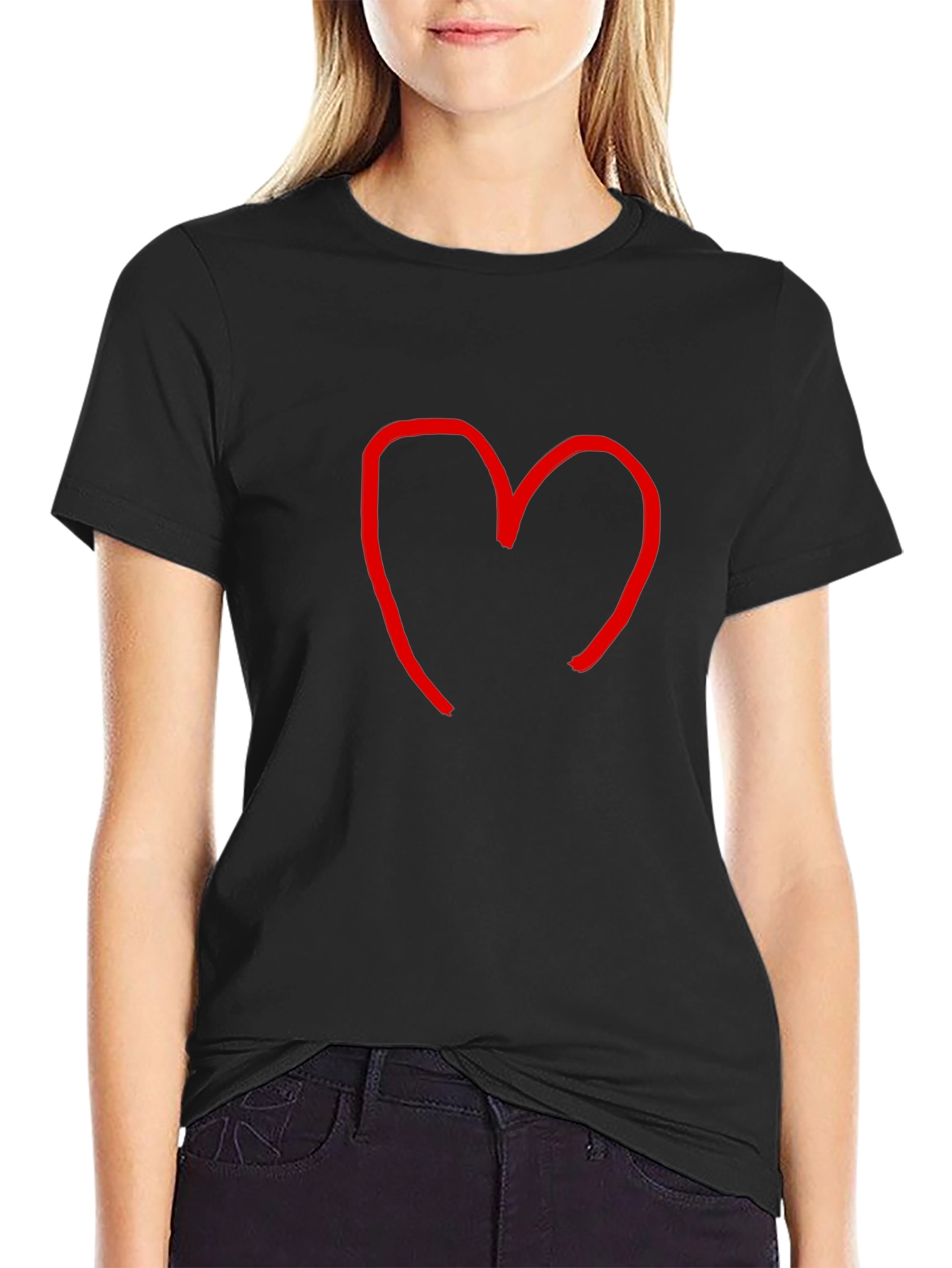 Heart Sketch Tee - Casual Black Cotton T-Shirt