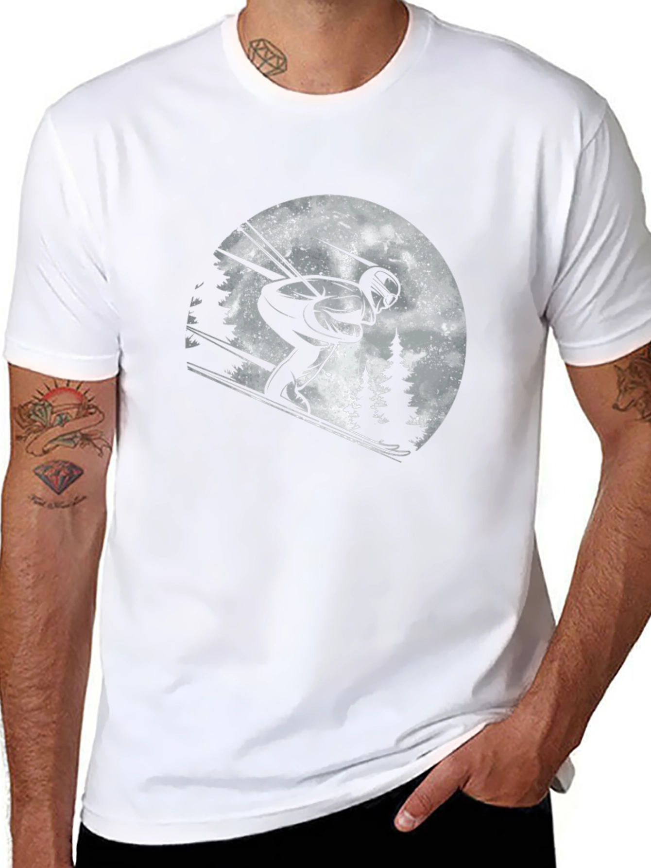 Skiing Graphic T-Shirt - Black Cotton Tee