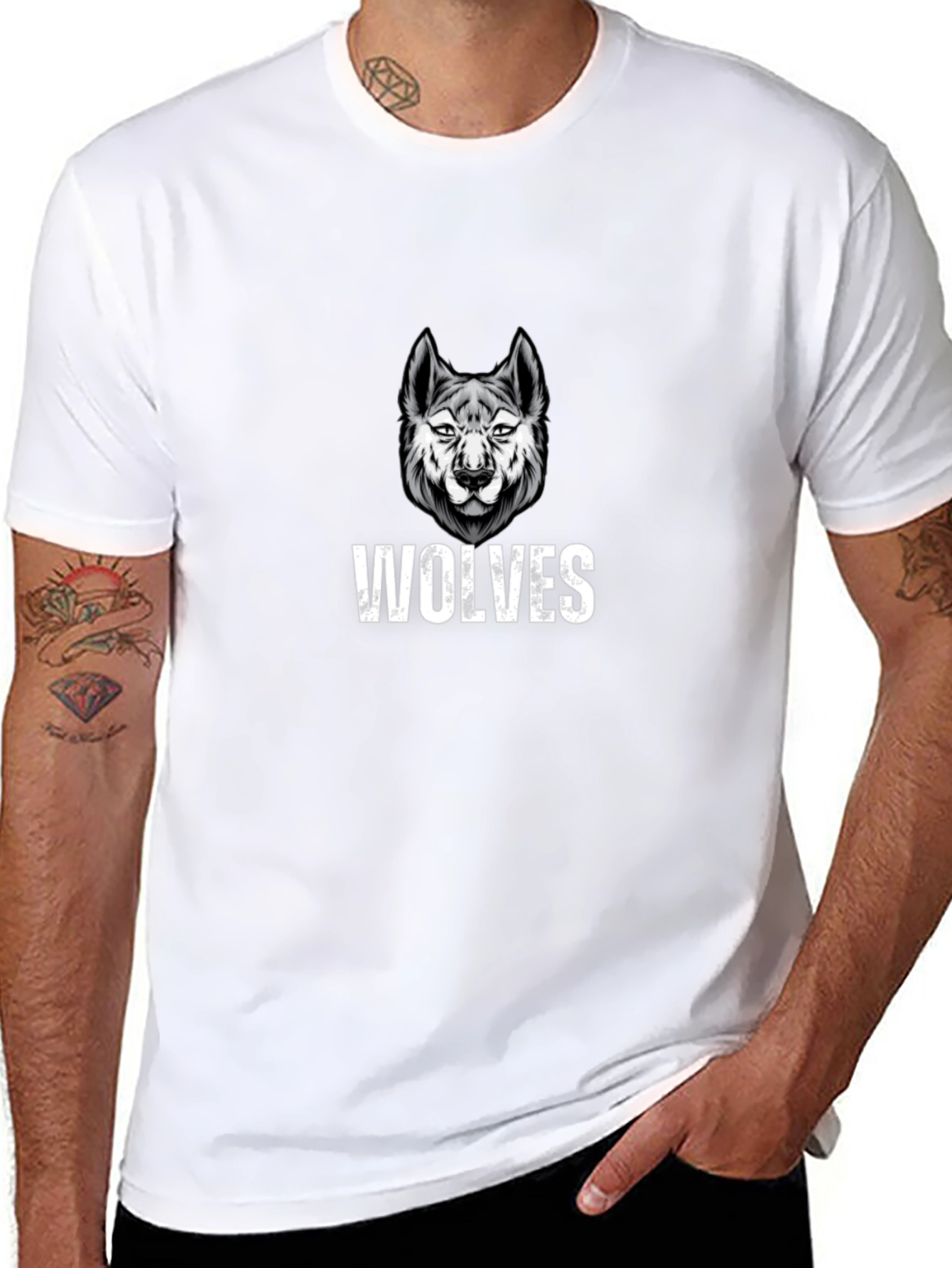 Wolves Graphic Print Black T-Shirt