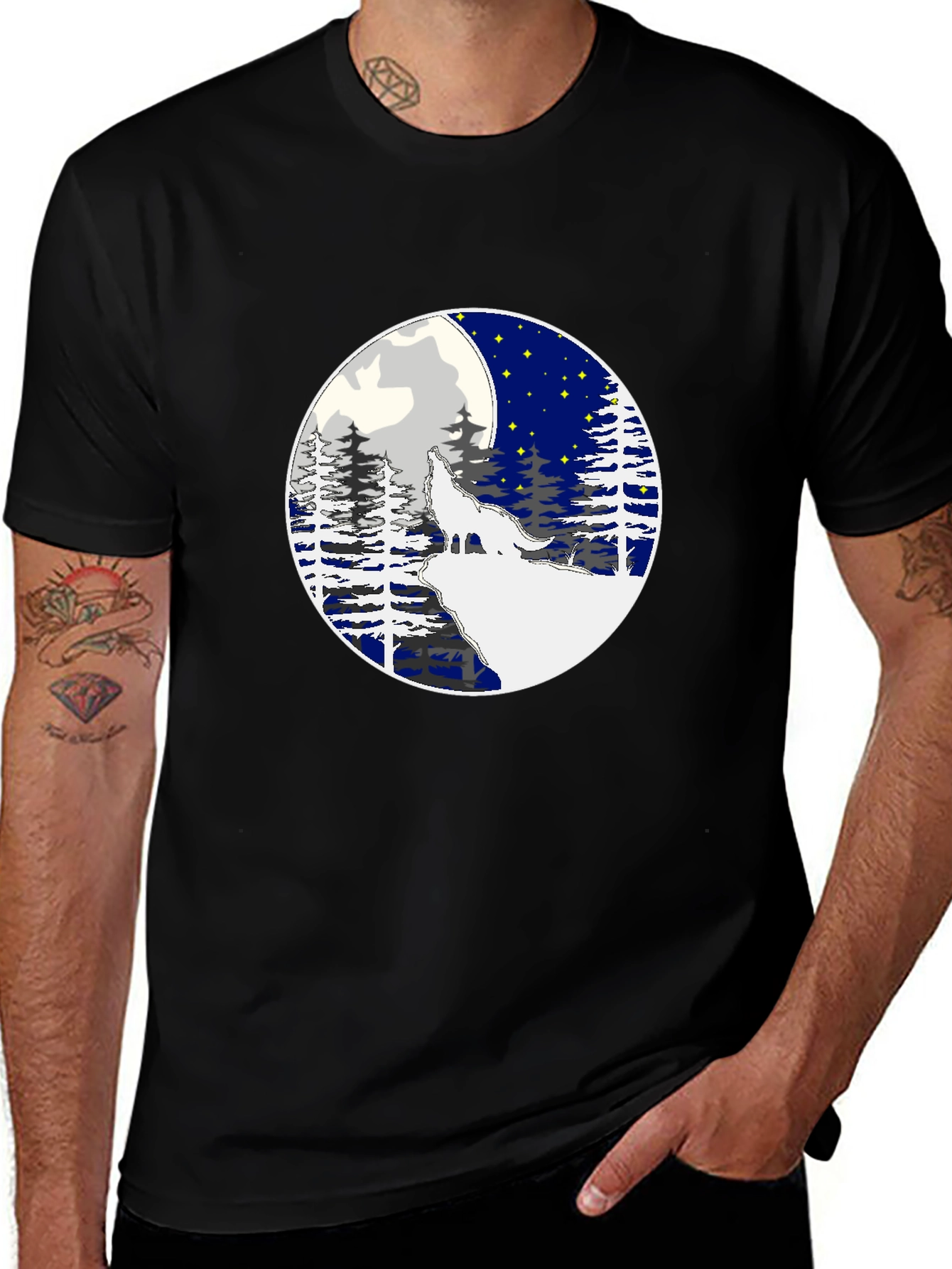 Wolf Howling Moon Graphic Tee - Stylish Black T-Shirt