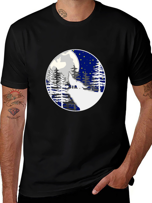 Wolf Howling Moon Graphic Tee - Stylish Black T-Shirt