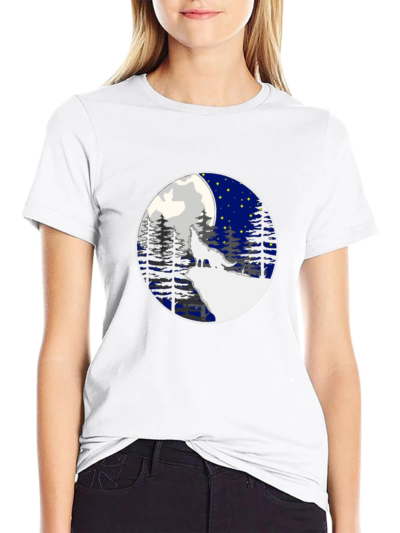 Wolf Howling Moon Graphic Tee - Stylish Black T-Shirt