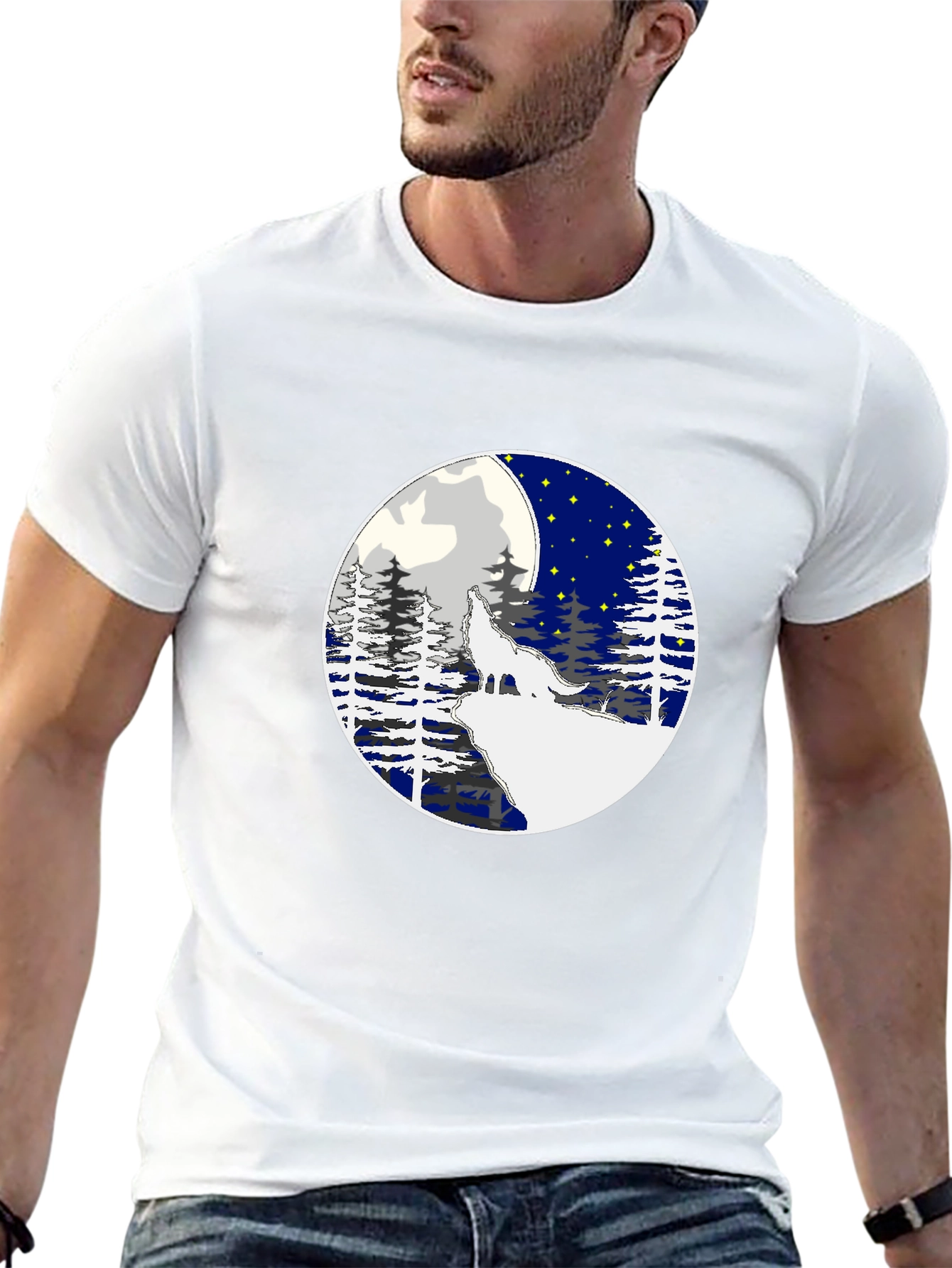 Wolf Howling Moon Graphic Tee - Stylish Black T-Shirt