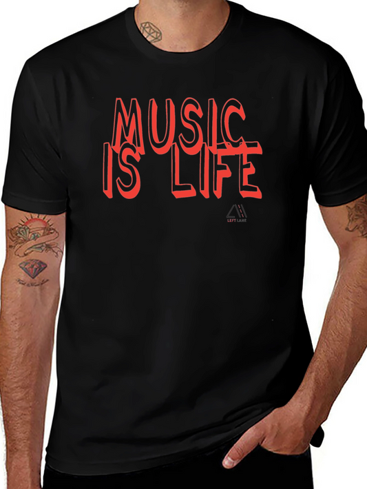 Music is Life Graphic Tee - Black Cotton T-Shirt