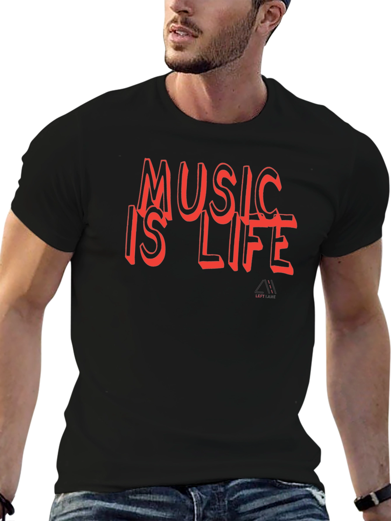 Music is Life Graphic Tee - Black Cotton T-Shirt