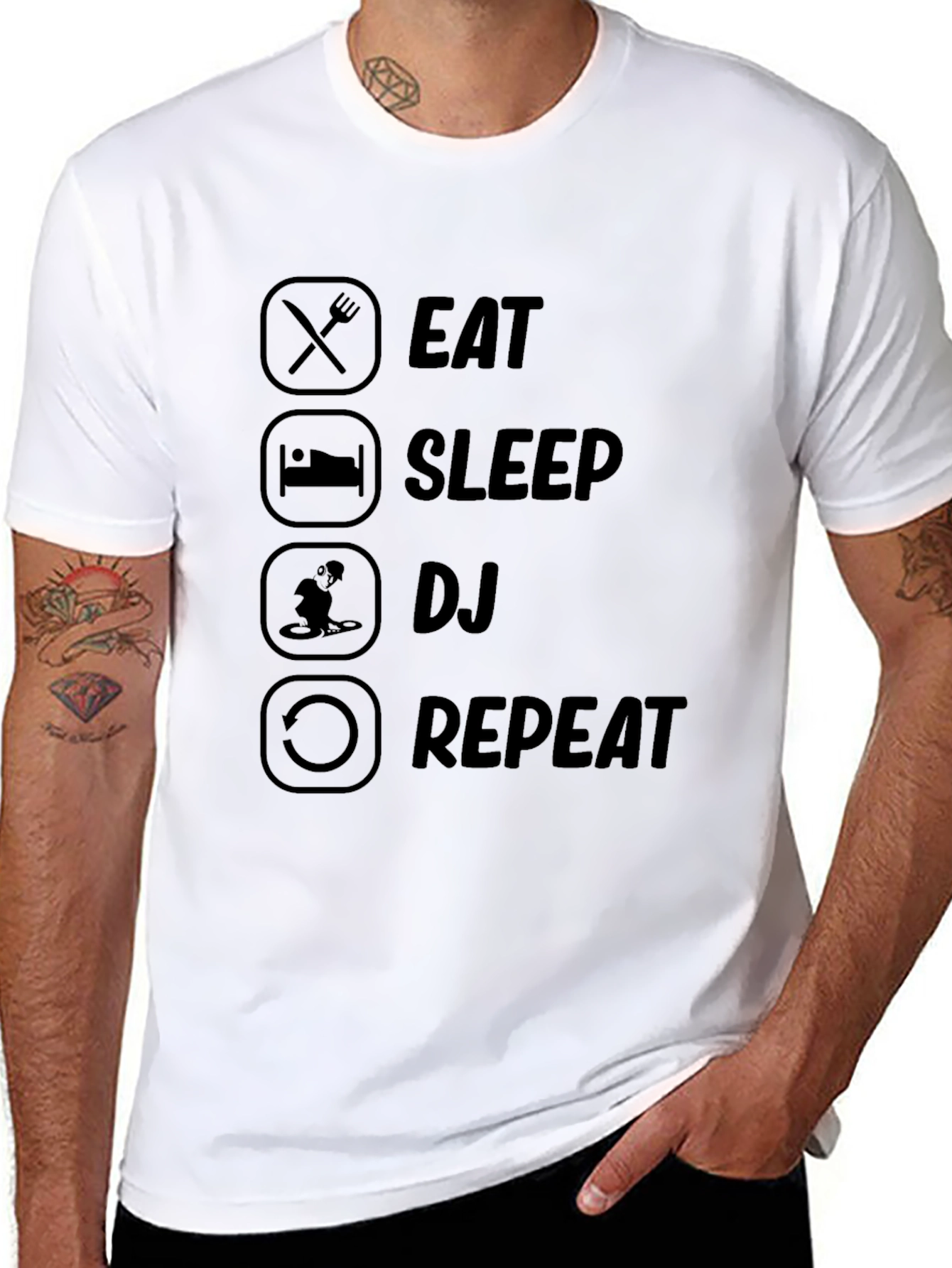 Eat Sleep DJ Repeat Black Graphic T-Shirt