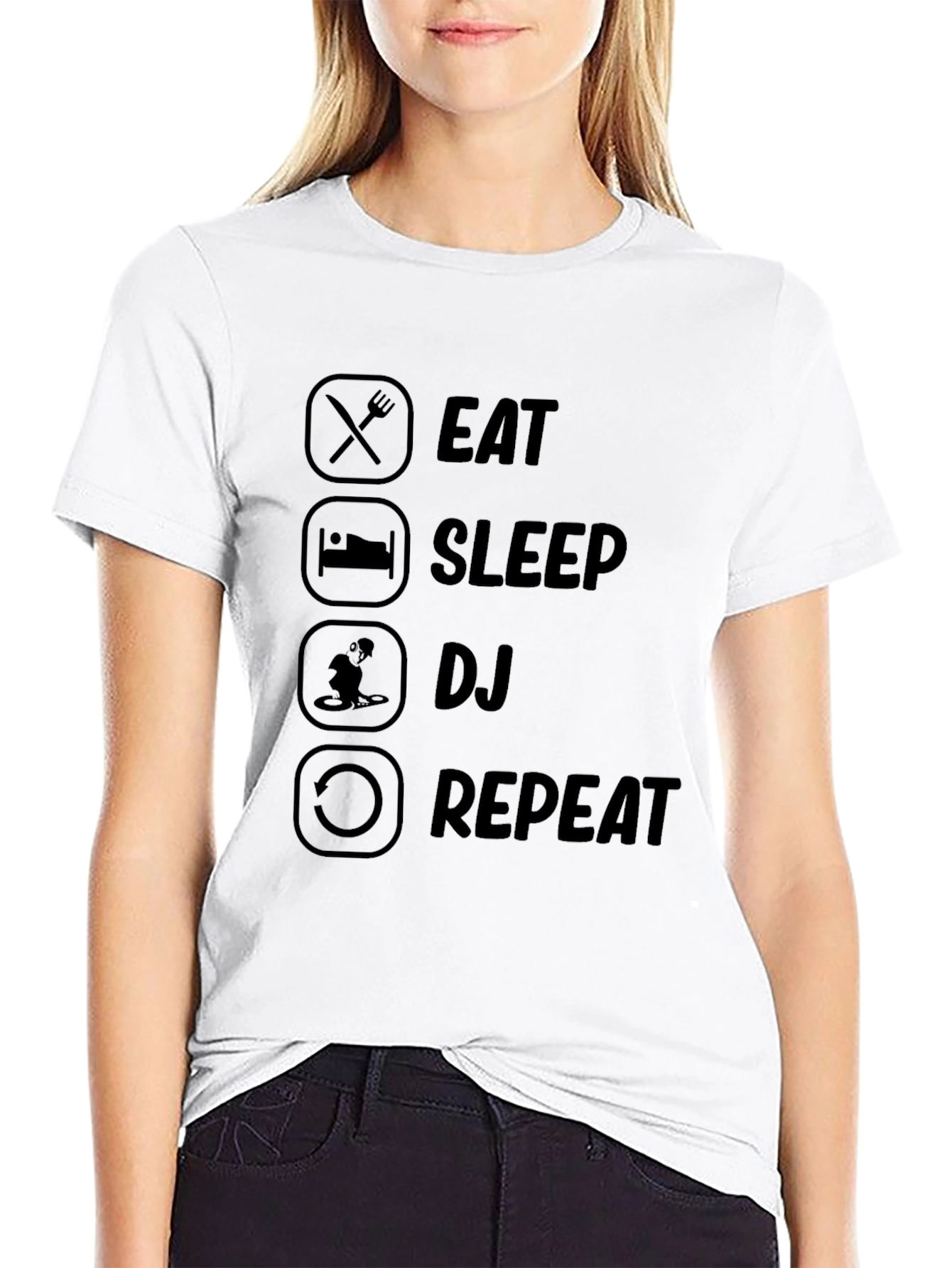 Eat Sleep DJ Repeat Black Graphic T-Shirt