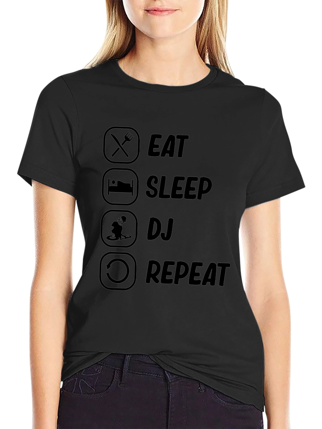 Eat Sleep DJ Repeat Black Graphic T-Shirt