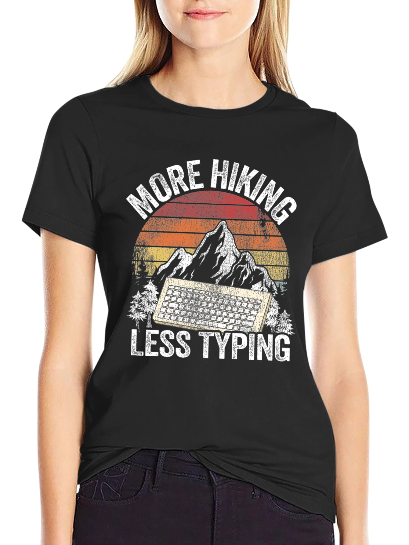 More Hiking Less Typing Graphic Tee