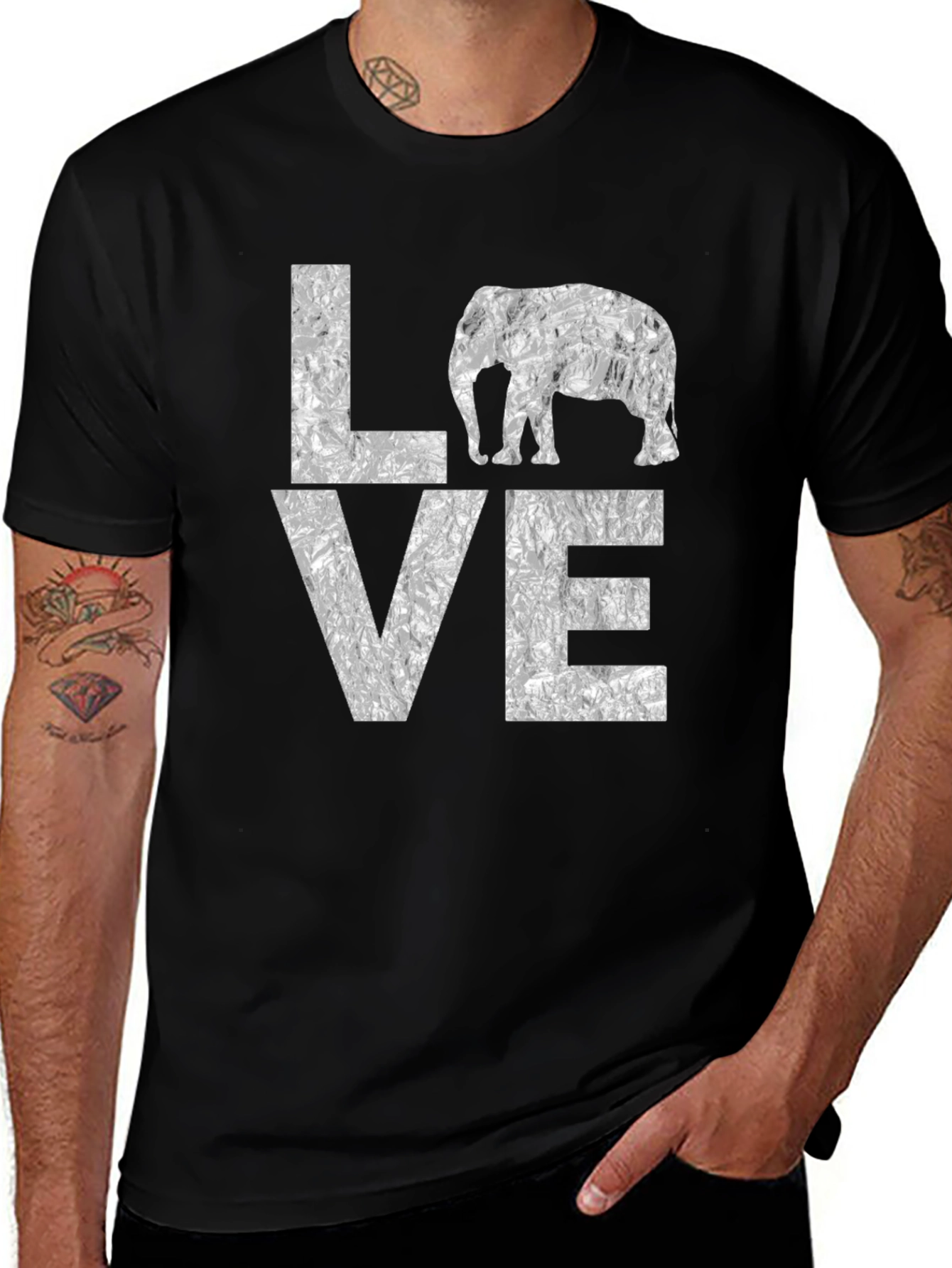 LOVE Elephant Graphic T-Shirt - Black