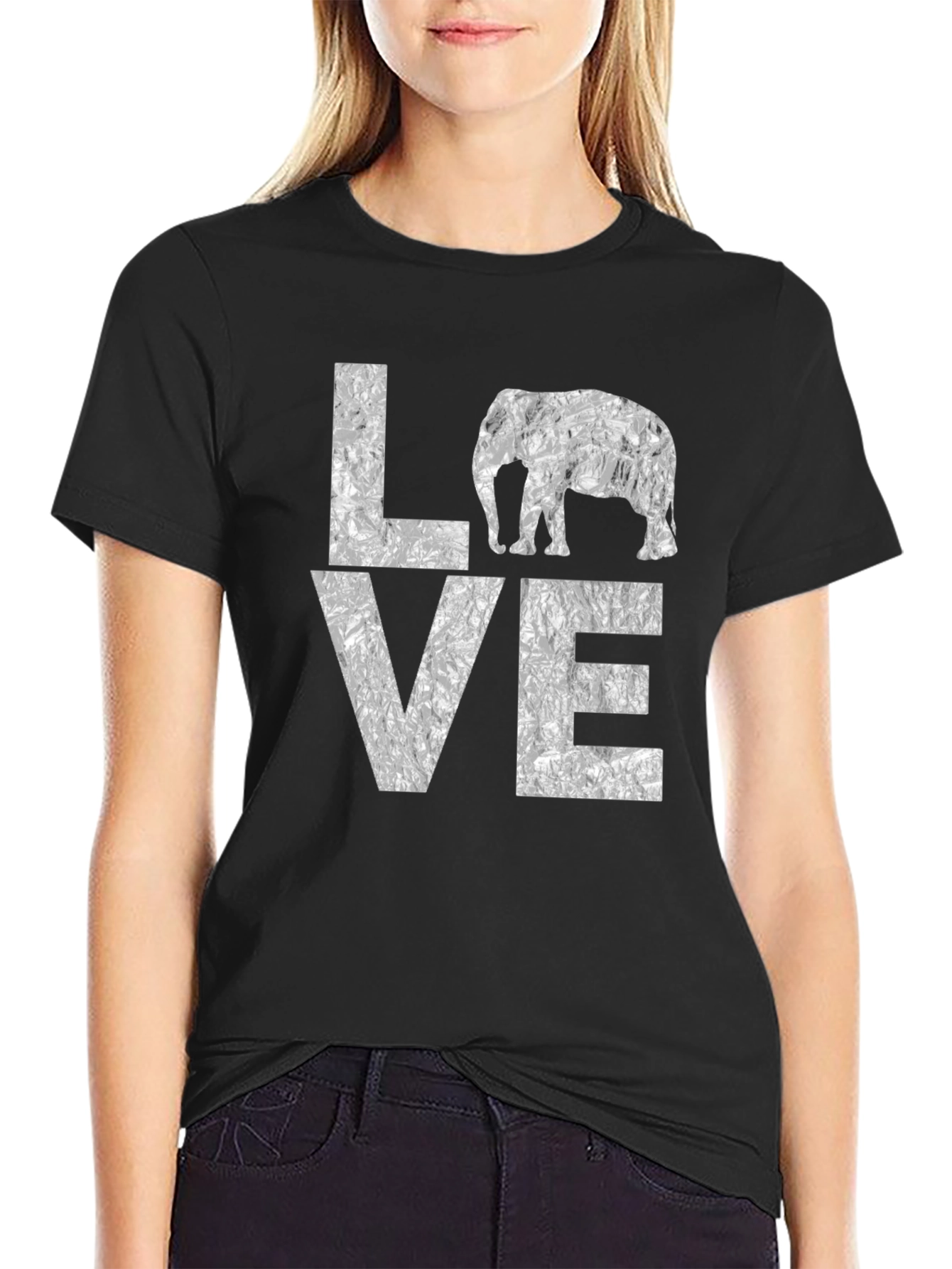 LOVE Elephant Graphic T-Shirt - Black