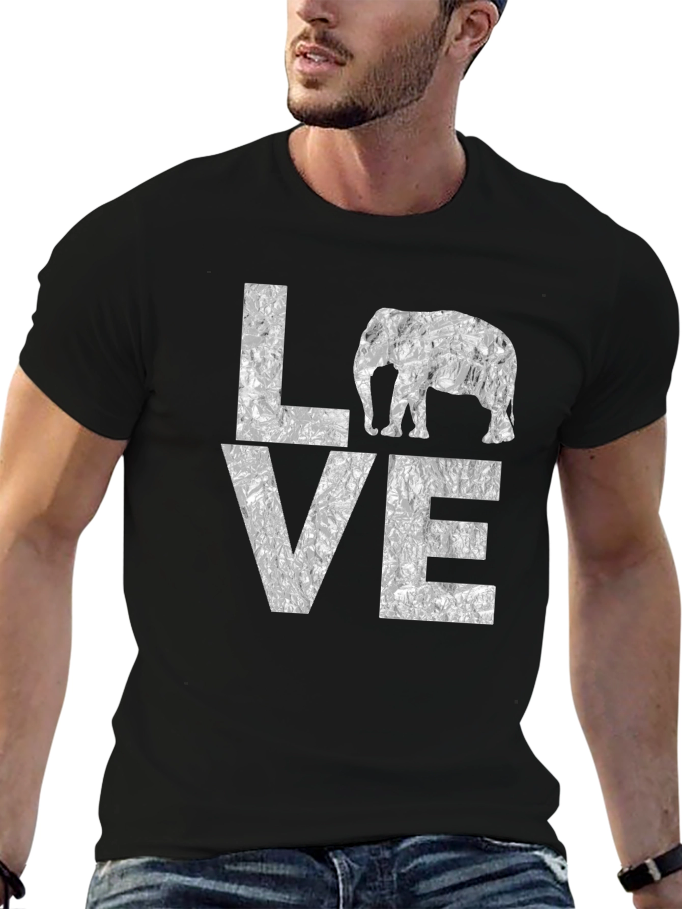 LOVE Elephant Graphic T-Shirt - Black