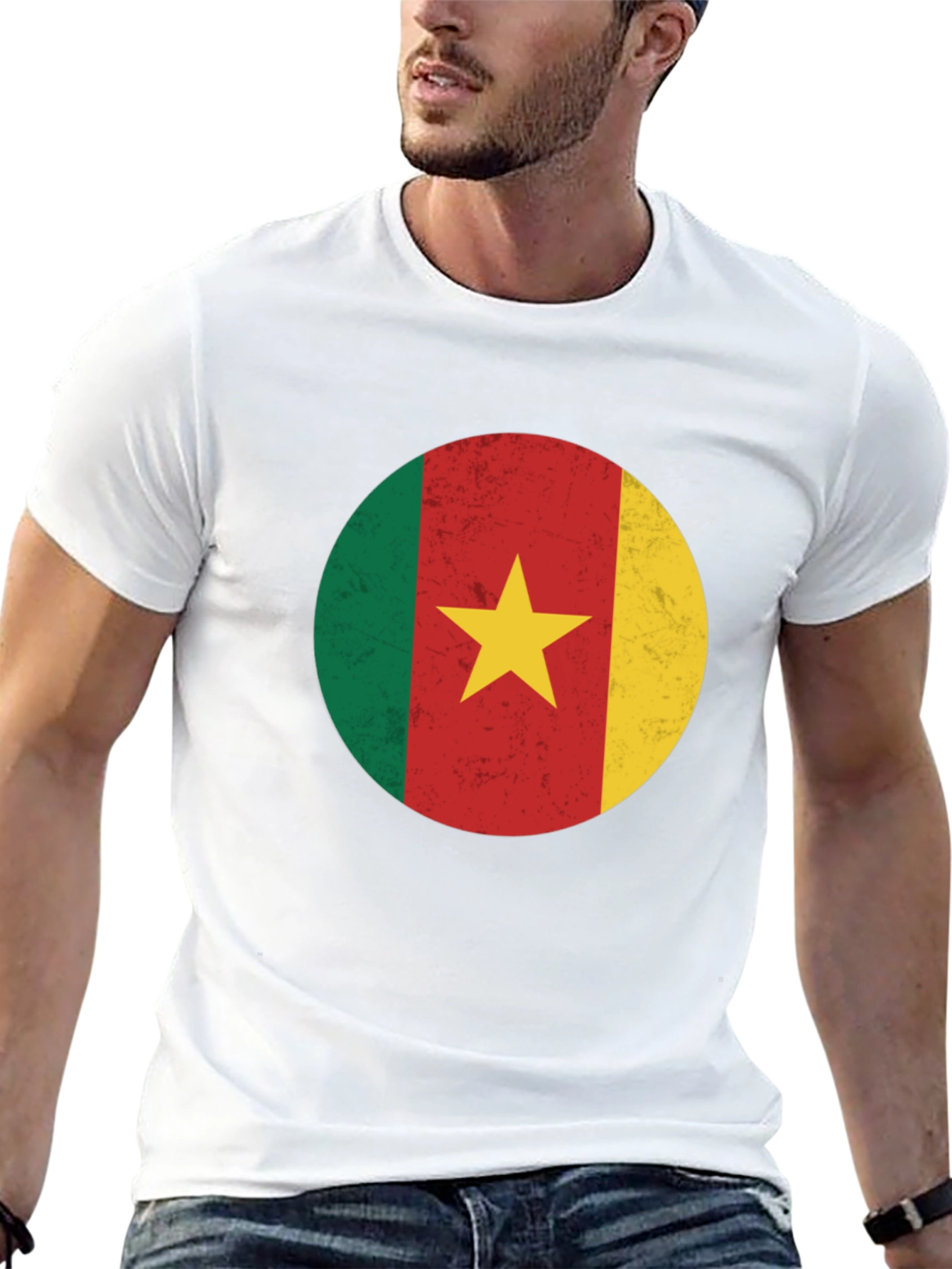 Cameroon Flag Graphic Tee - Black Cotton T-Shirt