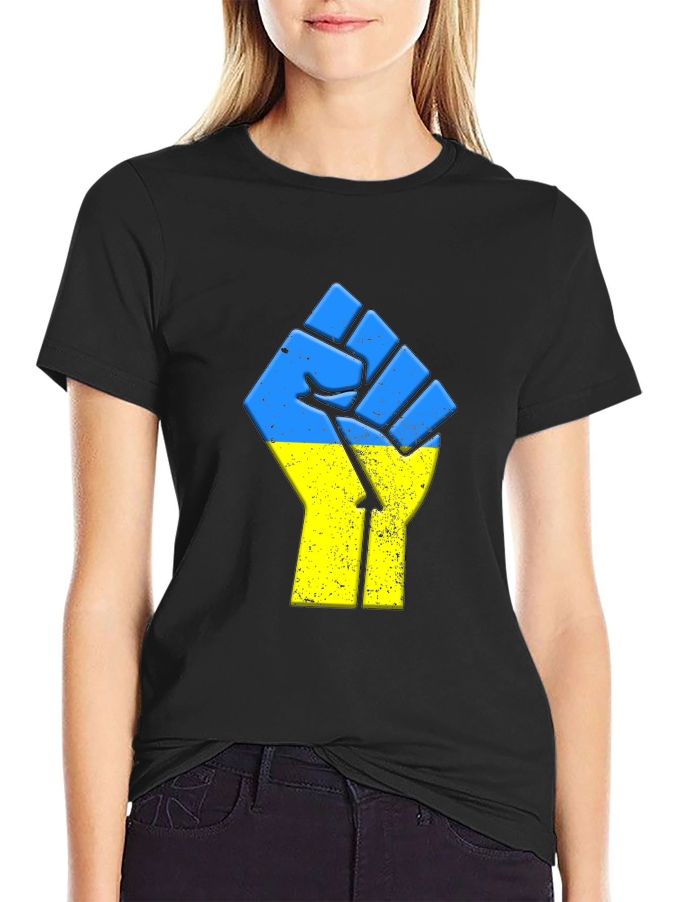 Ukraine Flag Fist Black T-Shirt Support Freedom