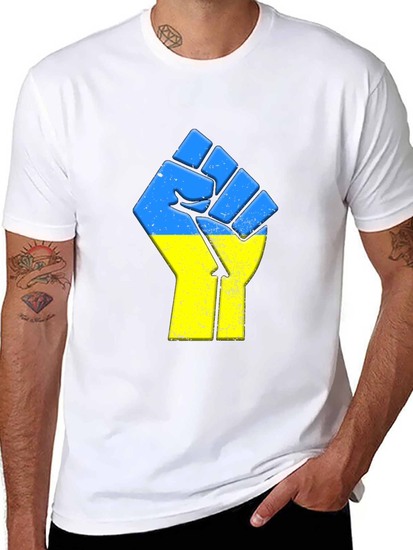 Ukraine Flag Fist Black T-Shirt Support Freedom
