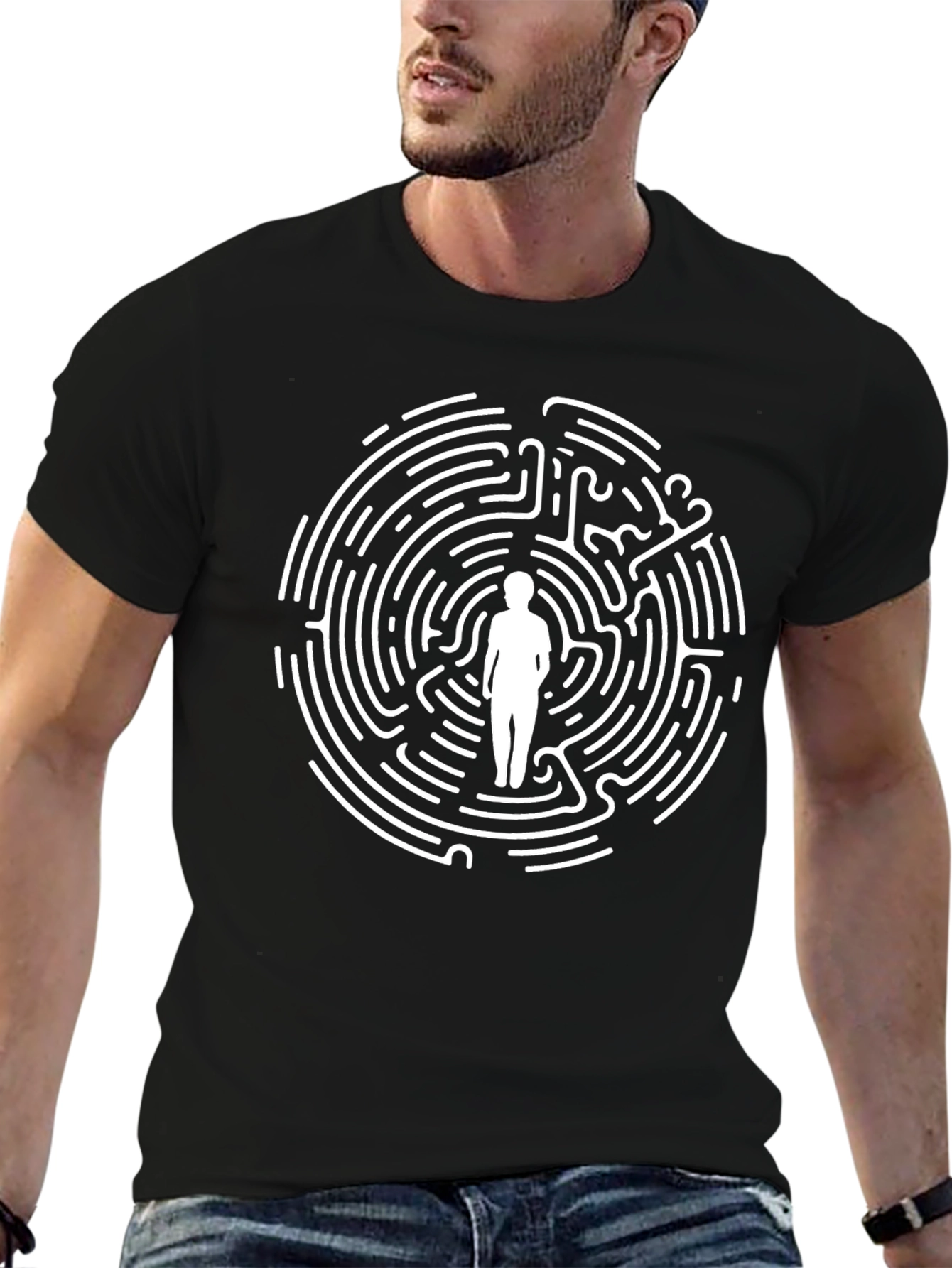 Maze Man Graphic Tee - Black Cotton T-Shirt