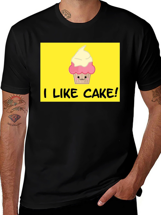 I Like Cake! Black T-Shirt with Cute Cupcake Graphic