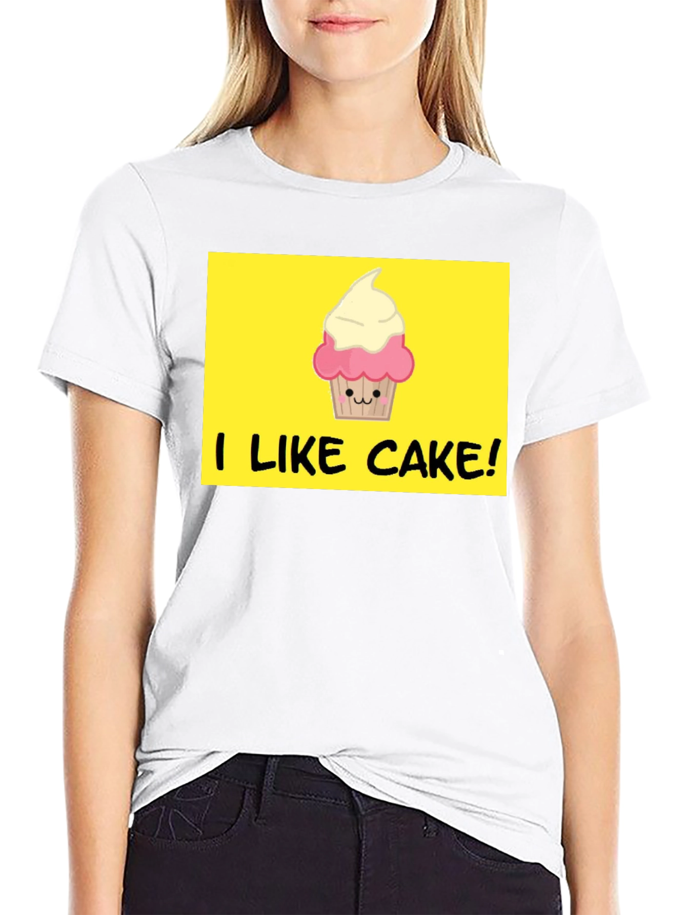 I Like Cake! Black T-Shirt with Cute Cupcake Graphic