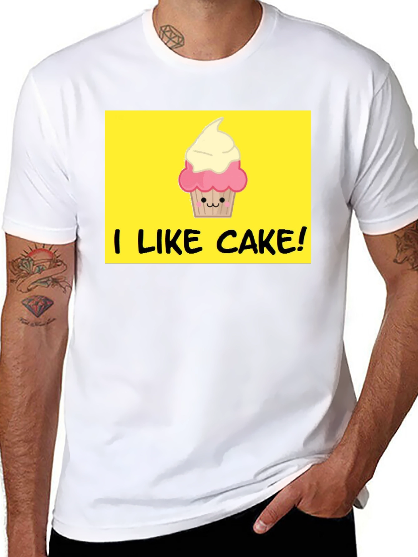 I Like Cake! Black T-Shirt with Cute Cupcake Graphic