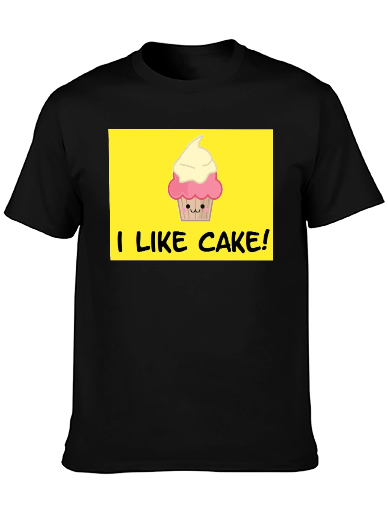 I Like Cake! Black T-Shirt with Cute Cupcake Graphic