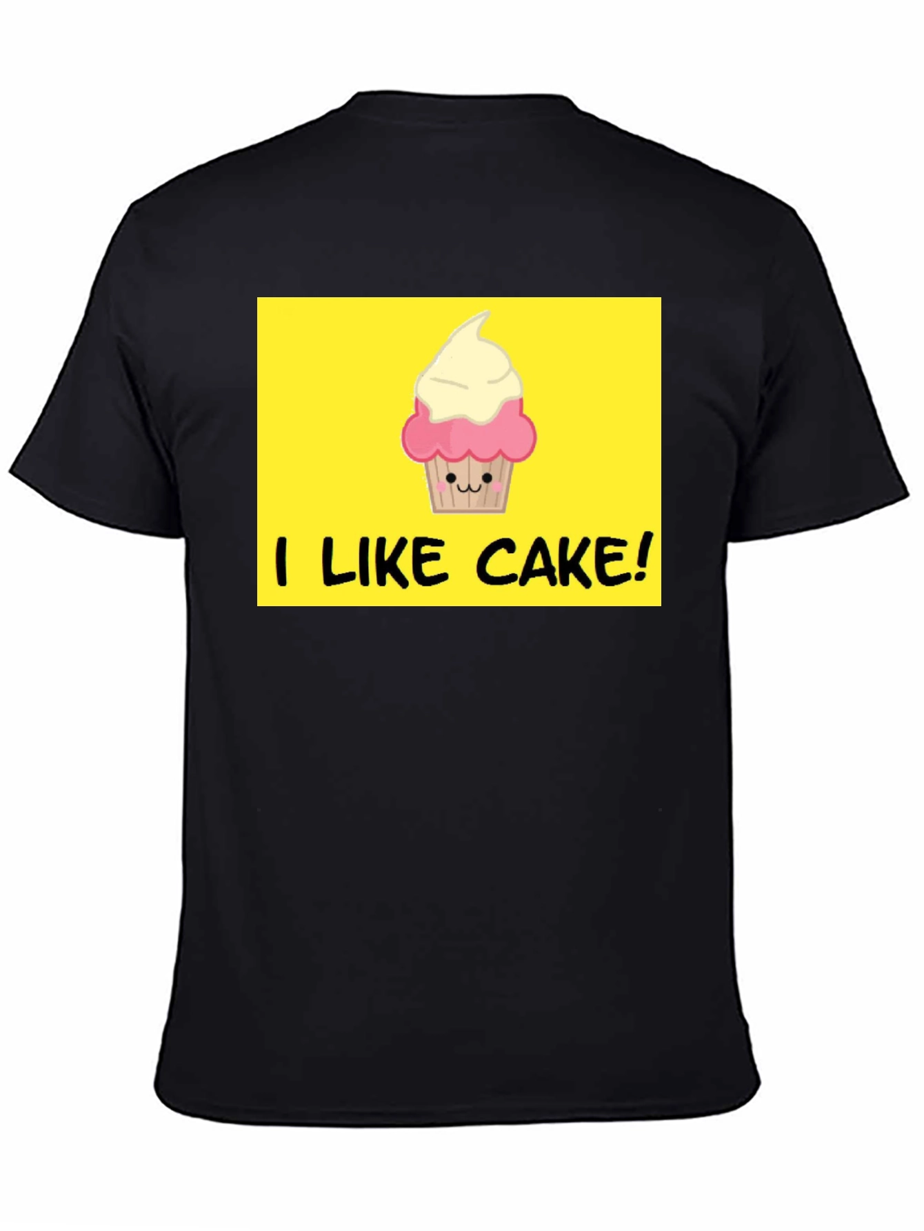 I Like Cake! Black T-Shirt with Cute Cupcake Graphic