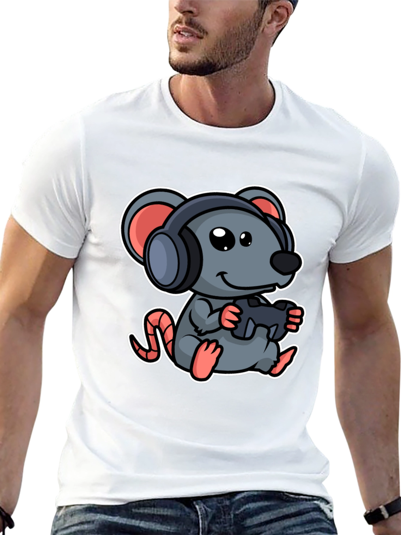 Gamer Mouse Graphic Tee - Playful Cartoon Design