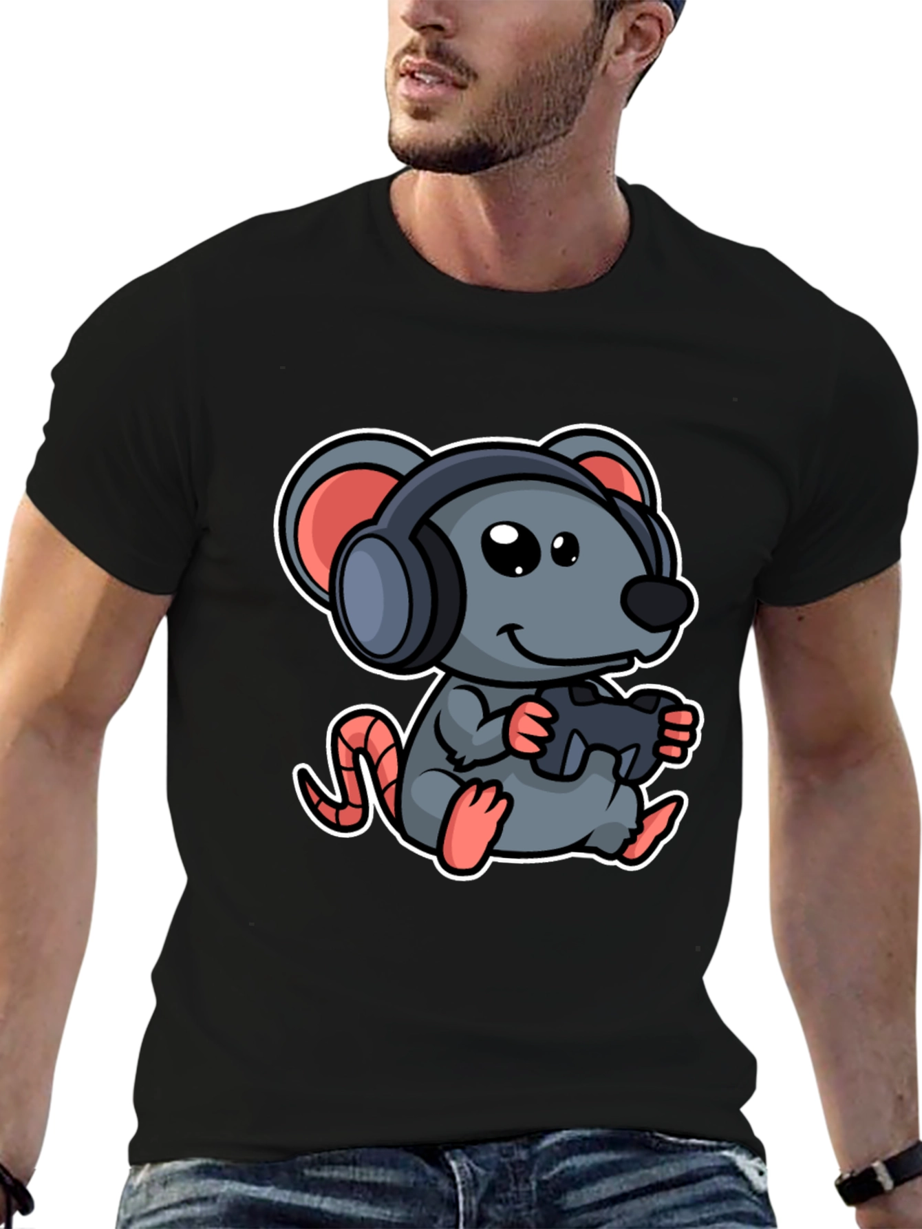 Gamer Mouse Graphic Tee - Playful Cartoon Design