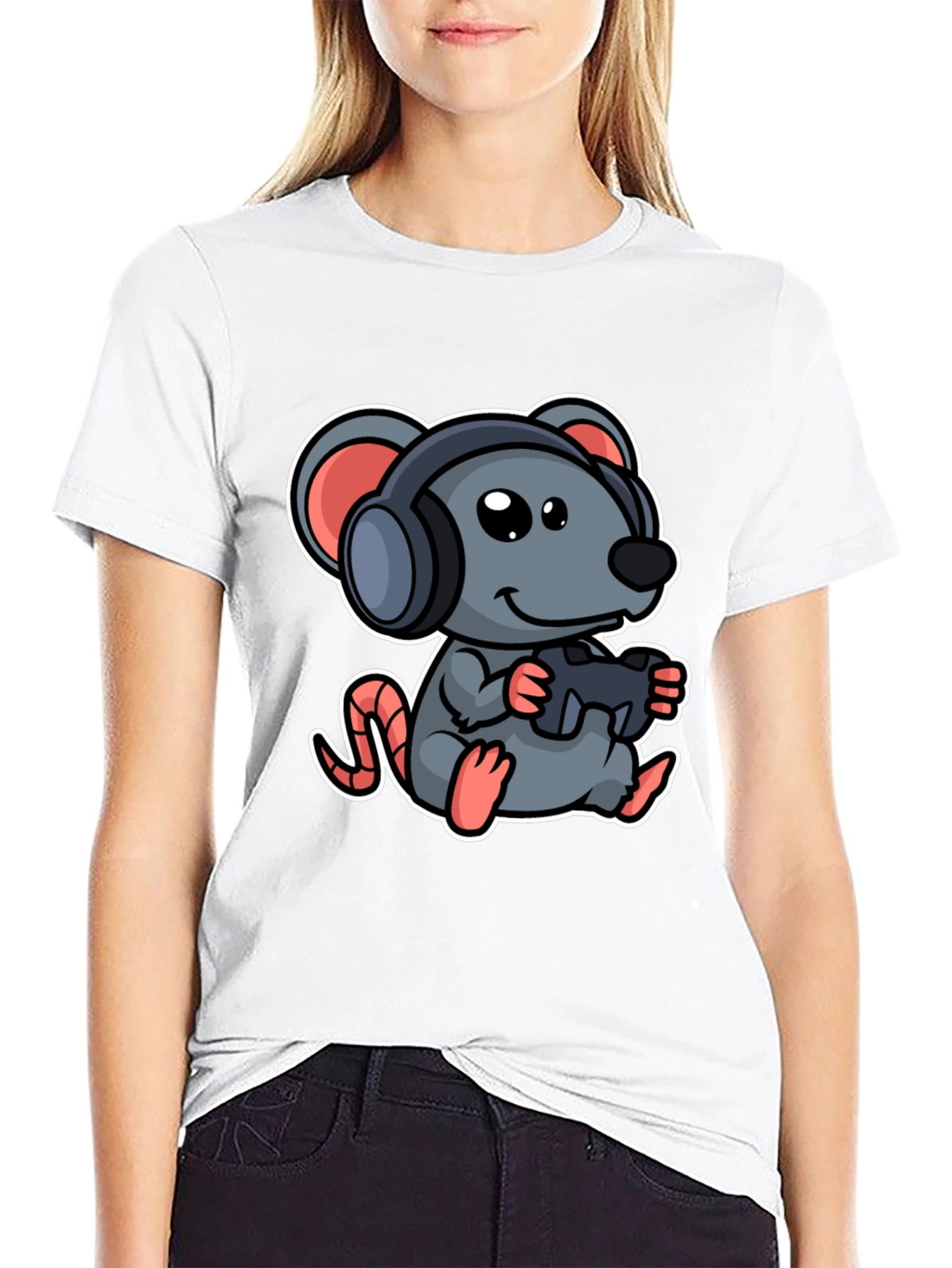 Gamer Mouse Graphic Tee - Playful Cartoon Design
