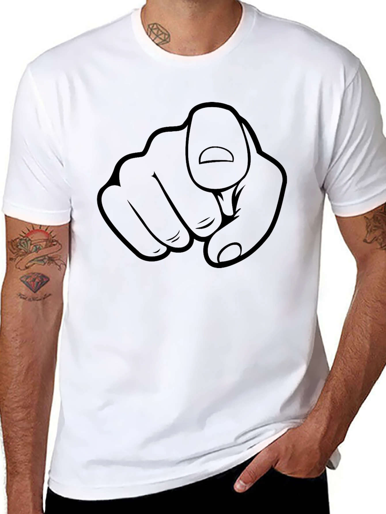 Pointing Finger Graphic Tee - Black Casual Shirt