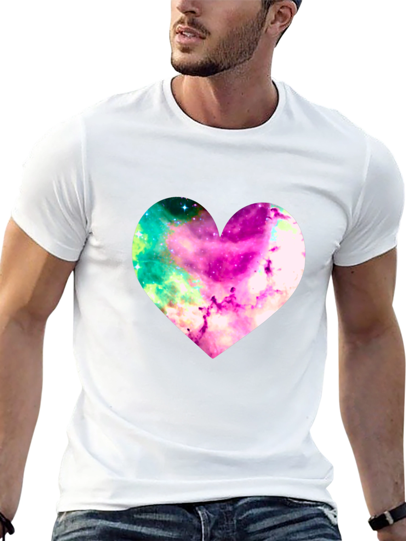 Galaxy Heart Graphic Tee - Stylish Mens T-Shirt