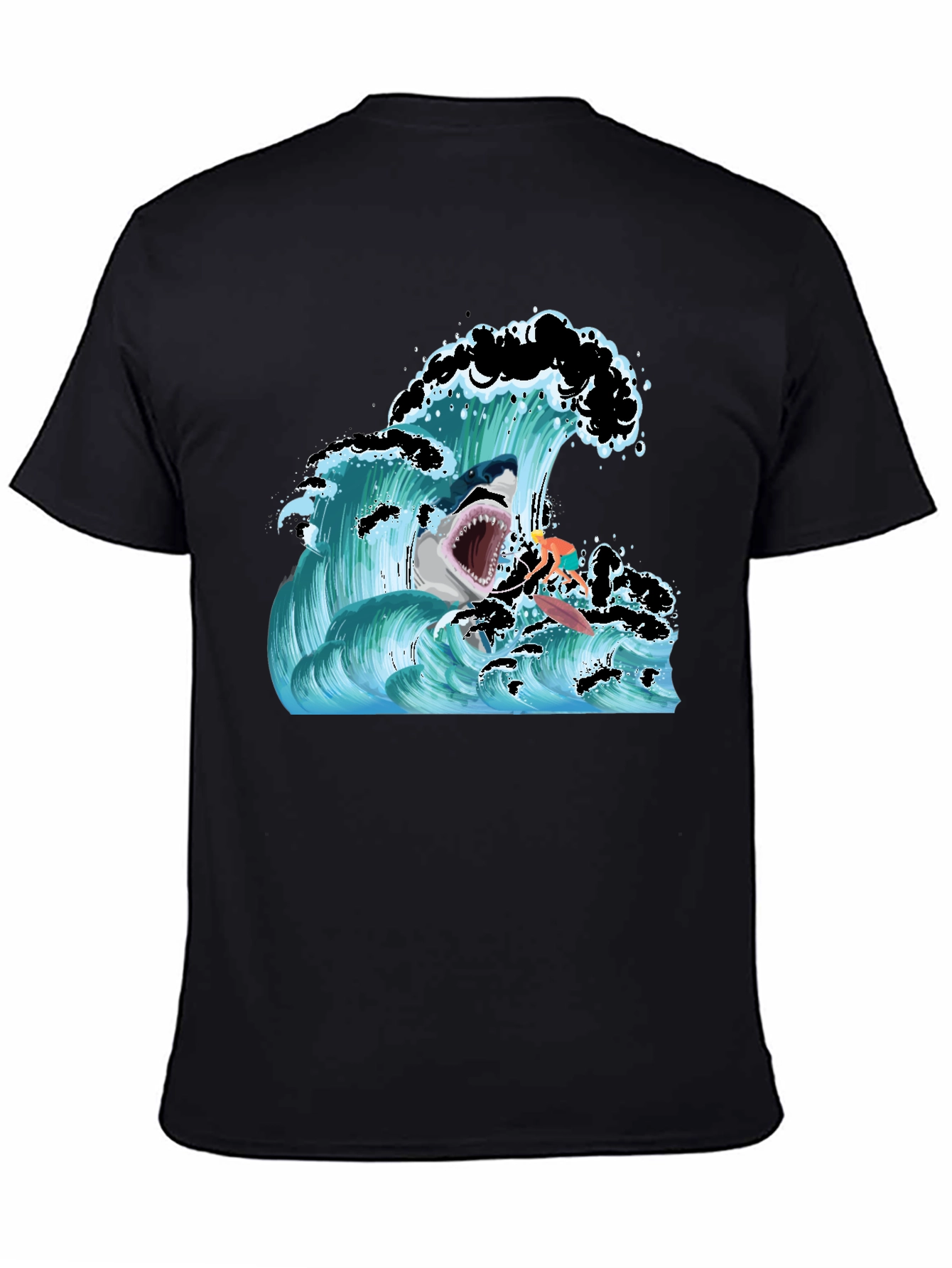 Shark Wave Graphic T-Shirt - Black Short Sleeve